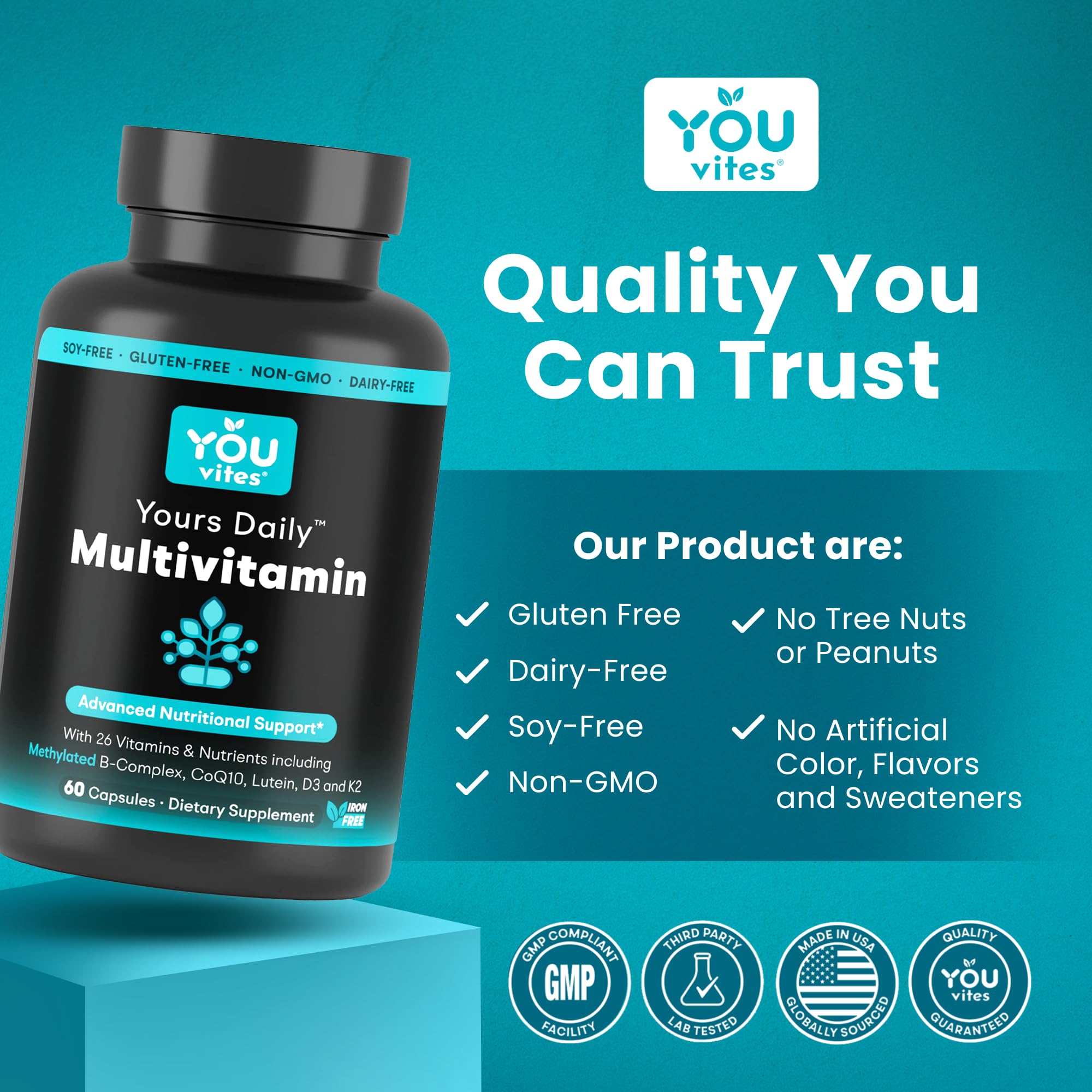You Vites - Methylated Multivitamin for Men and Women, Methyl Multi Without Iron - 60 Capsules, MTHFR Supplement with Methyl B12, Methylfolate (5-MTHF), CoQ10 for Energy, Heart and Mood Support - TrustMedUSA