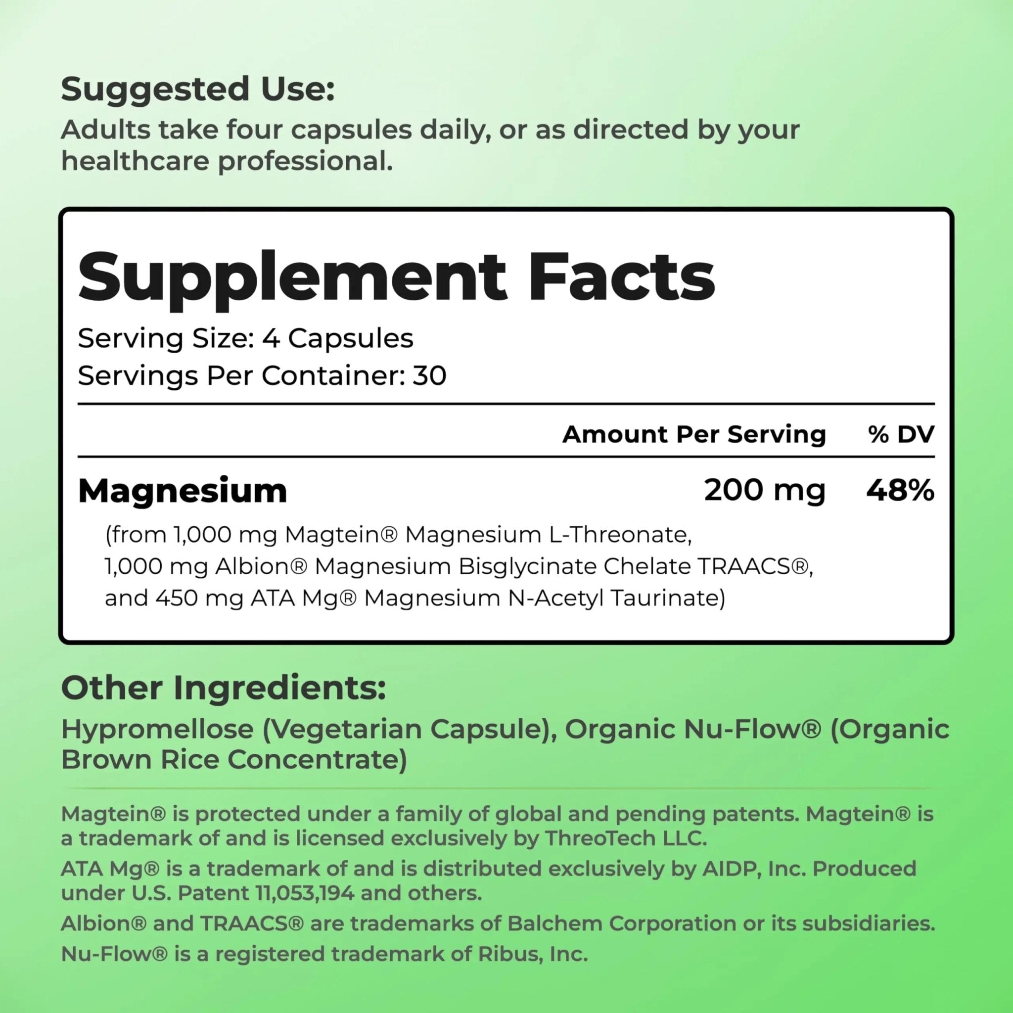 You Vites Threonix Triple Magnesium Complex - Magtein L-Threonate, Bisglycinate Chelate TRAACS & ATA Mg - Brain, Sleep, Mood & Focus Support - High Absorption, Gentle on Stomach - 120 Capsules - TrustMedUSA