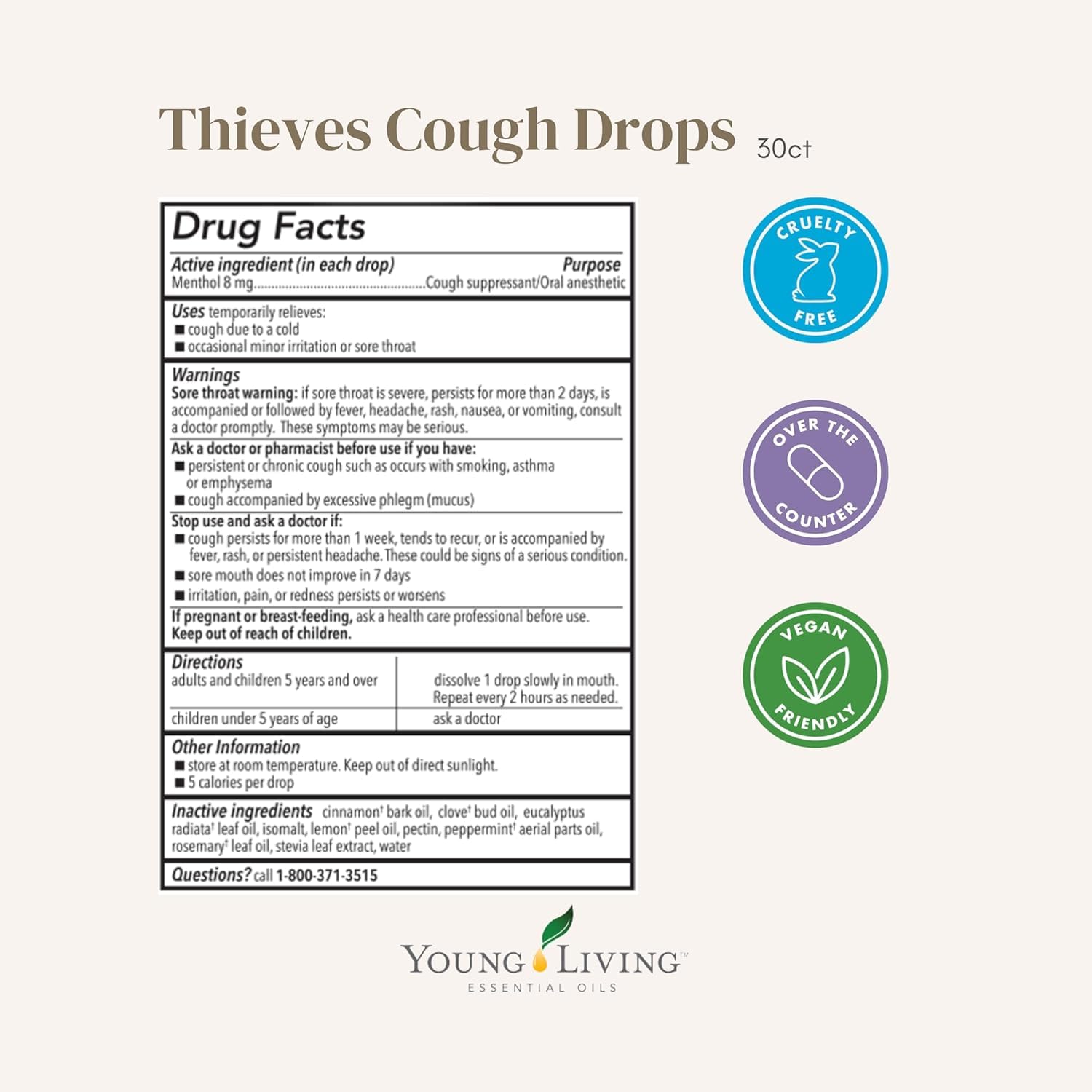 Young Living Thieves Cough Drops | 30 ct | Cinnamon & Menthol Flavor | with Thieves Essential Oil Blend of Lemon, Clove, Eucalyptus, Rosemary, & Peppermint | Sugar Free | Cooling Throat Comfort - Maple Wellness Supplements
