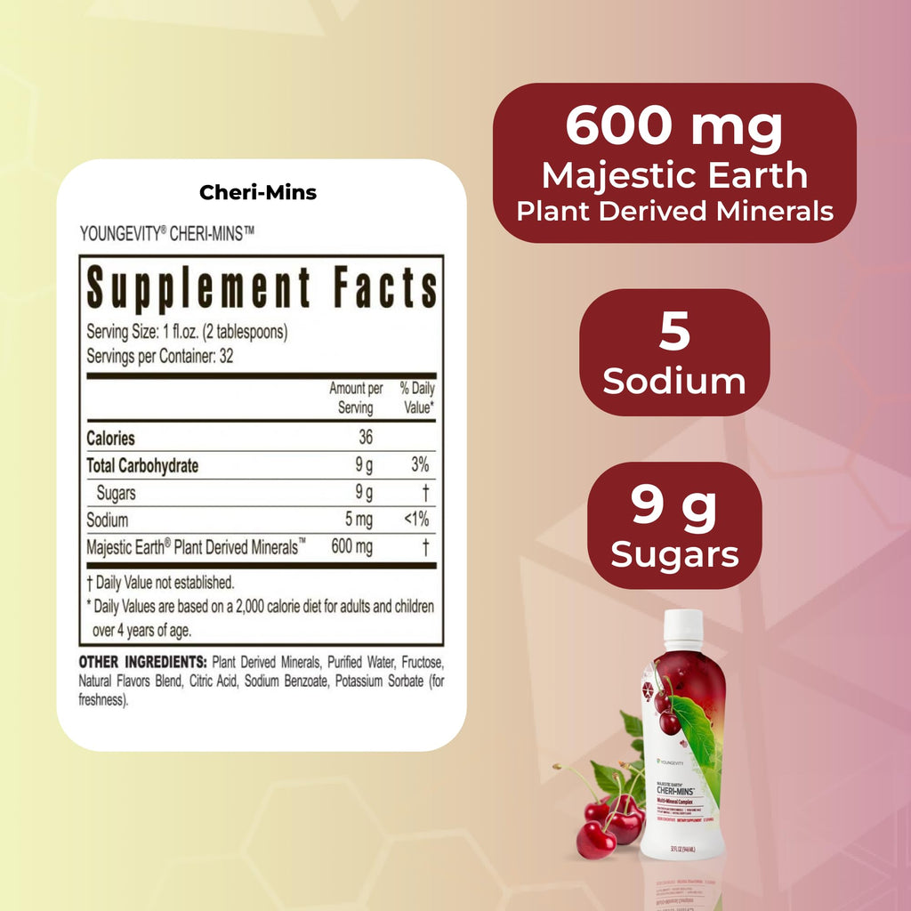 Youngevity Cheri-Mins™ Plant Derived Liquid Minerals - Great Tasting Formula - 77+ Natural Unaltered Trace Minerals - Colloidal Form Humic Shale (32 Fl Oz) - TrustMedUSA