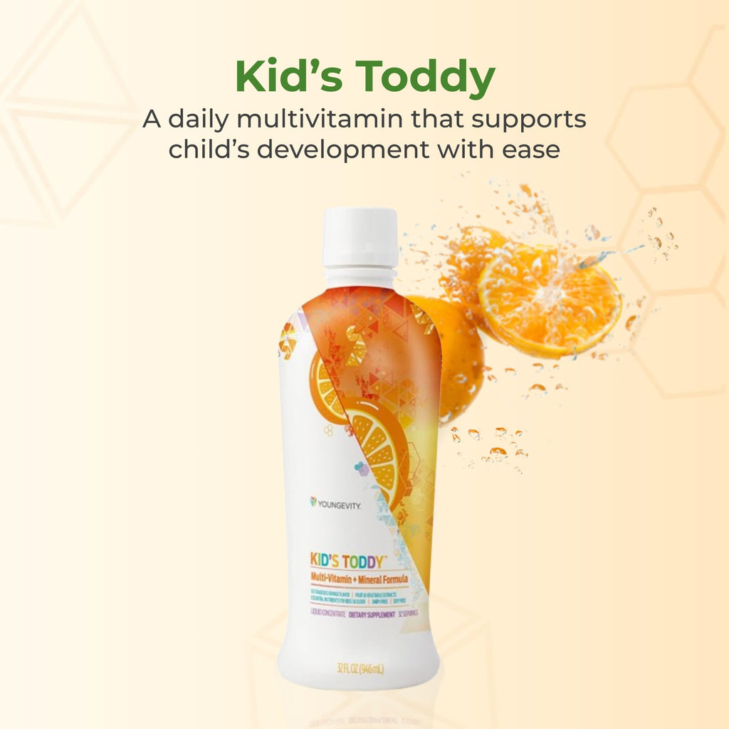 Youngevity Kid's Toddy™ - Mega Multivitamin for Kids & Children Age 2+ - 14 Vitamins, 10 Minerals, Phytonutrient Blend - Highly Absorbable - Great Tasting Orange 32 Fl Oz (Pack of 2) - TrustMedUSA