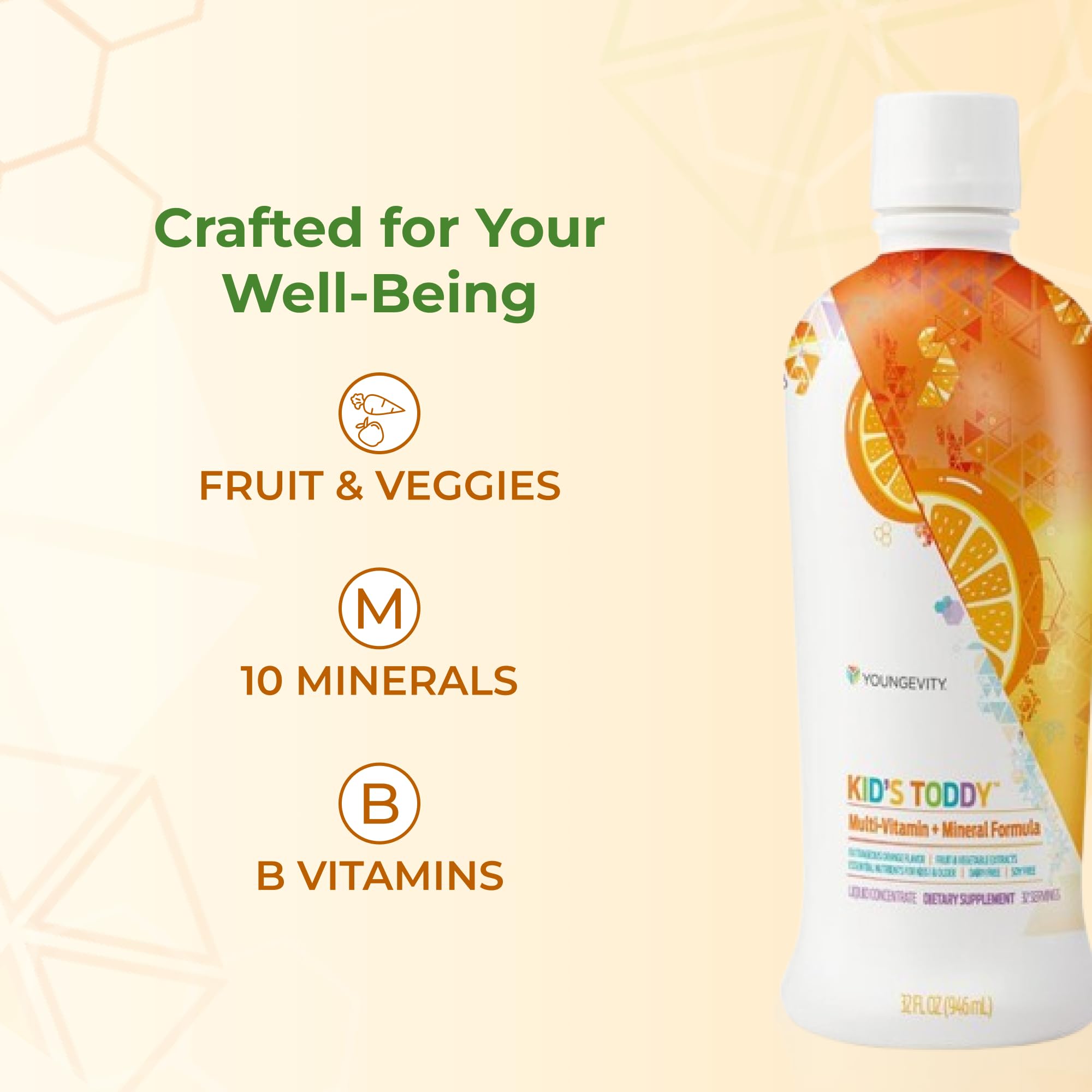 Youngevity Kid's Toddy™ - Mega Multivitamin for Kids & Children Age 2+ - 14 Vitamins, 10 Minerals, Phytonutrient Blend - Highly Absorbable - Great Tasting Orange 32 Fl Oz (Pack of 2) - TrustMedUSA