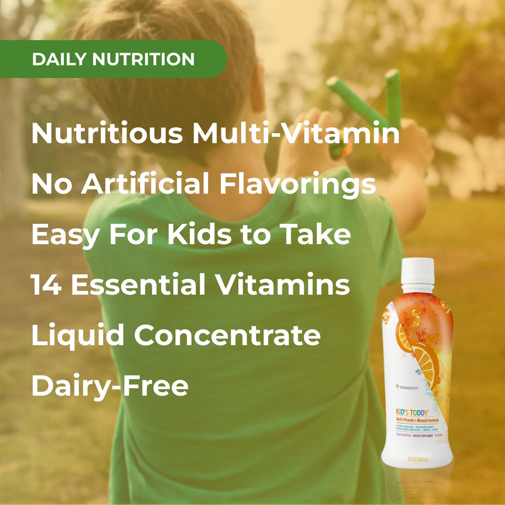 Youngevity Kid's Toddy™ - Mega Multivitamin for Kids & Children Age 2+ - 14 Vitamins, 10 Minerals, Phytonutrient Blend - Highly Absorbable - Great Tasting Orange 32 Fl Oz (Pack of 2) - TrustMedUSA