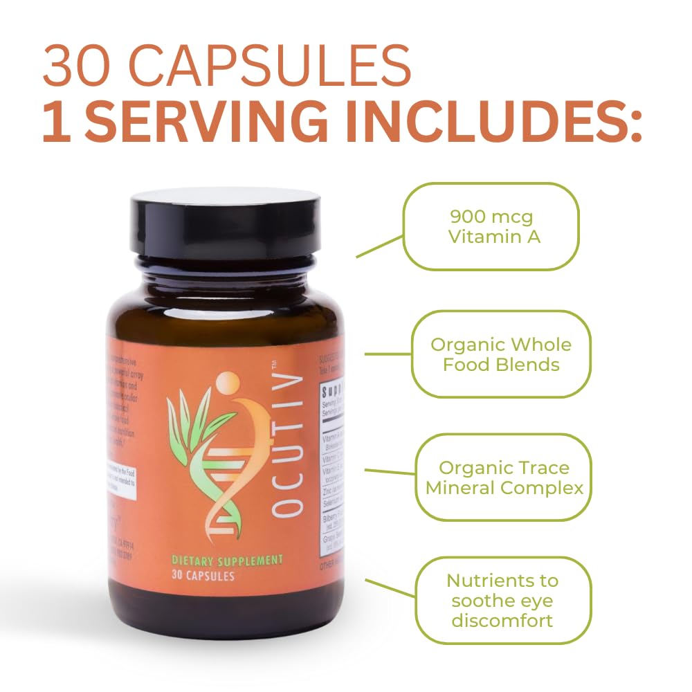 Youngevity Ocutiv™ - Eye Vitamin & Mineral Supplement - Contains Vitamin A, C, E, Zinc, Bilberry, Lutein, Lycopene, Zeaxanthin, Astaxanthin - 30 Capsules - TrustMedUSA
