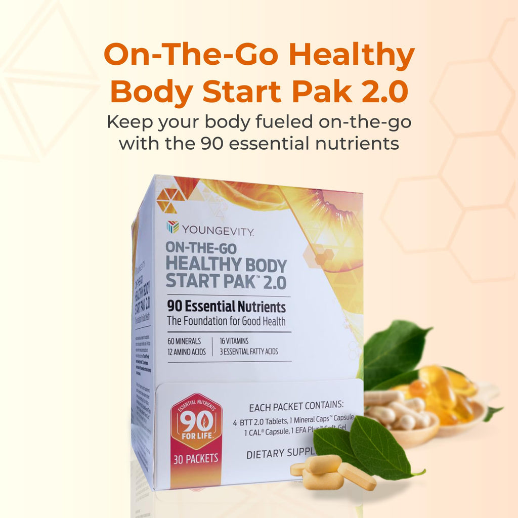Youngevity On-The-Go Healthy Body Start Pak 2.0 - Includes Multi-Vitamins, Minerals, EFAs, & Amino Acids | 90 Essential Nutrients | 30-Day Supply - TrustMedUSA