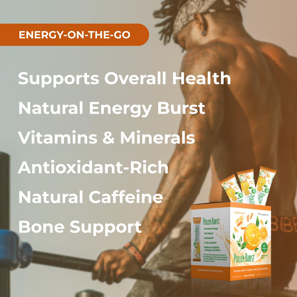 Youngevity ProJoba Pollen Burst™ - Clean Natural Energy Supplement w/Green Tea, Pollen Extract, GliSODin® - Increase Focus, Brain Boost, Endurance, Mental Clarity (30 Sticks) - TrustMedUSA