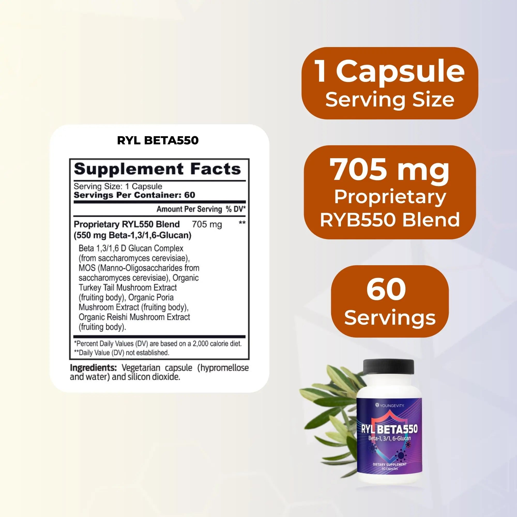 Youngevity RYL Beta550 Beta 1, 3-D Glucan Immune Support - 60 Capsules (Pack of 1) - TrustMedUSA