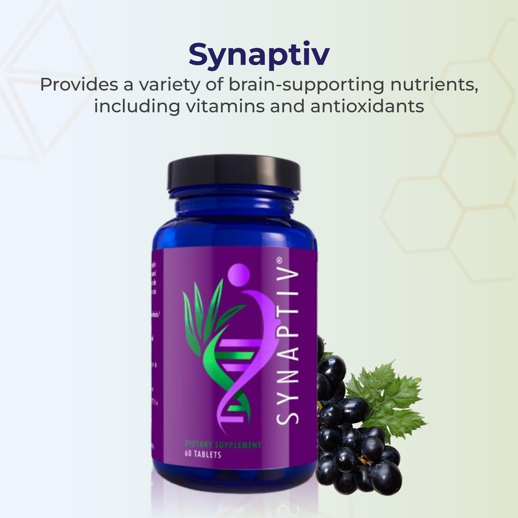 Youngevity Synaptiv™ Brain Support - 12in1 - Ginkgo, Huperzine, Bacopa, Quercetin and More - with Potent Antioxidant Blend + Vitamins - 60 Tablets (Pack of 1) - TrustMedUSA