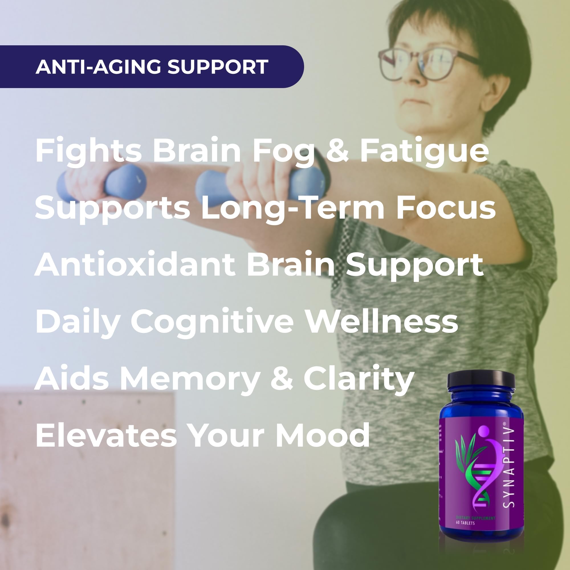 Youngevity Synaptiv™ Brain Support - 12in1 - Ginkgo, Huperzine, Bacopa, Quercetin and More - with Potent Antioxidant Blend + Vitamins - 60 Tablets (Pack of 1) - TrustMedUSA
