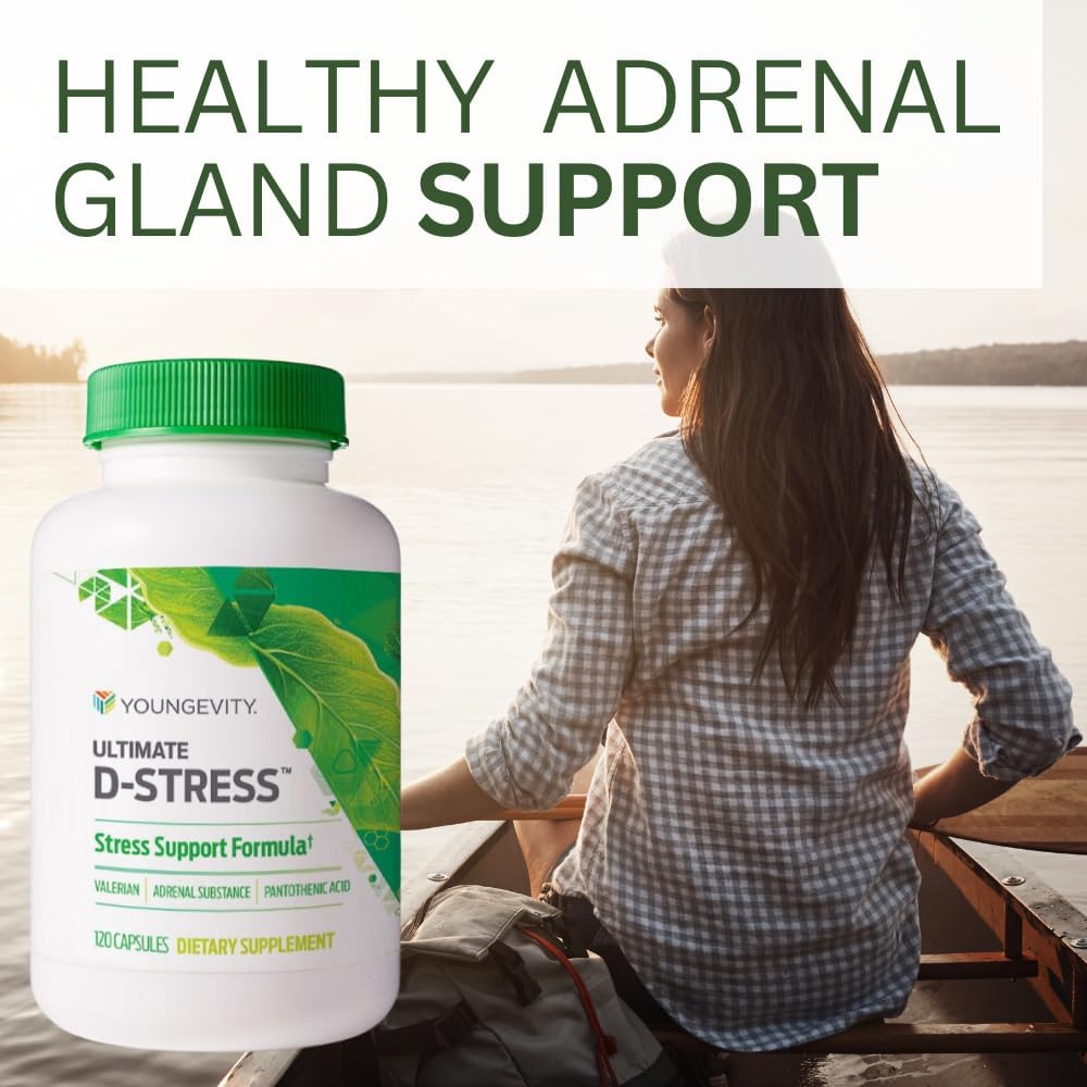 Youngevity Ultimate D-Stress™ – Natural Stress Relief Supplement with Magnesium, Valerian Root Extract, and B Vitamins – Supports Adrenal Health and Nervous System – 120 Capsules (Pack of 1) - TrustMedUSA