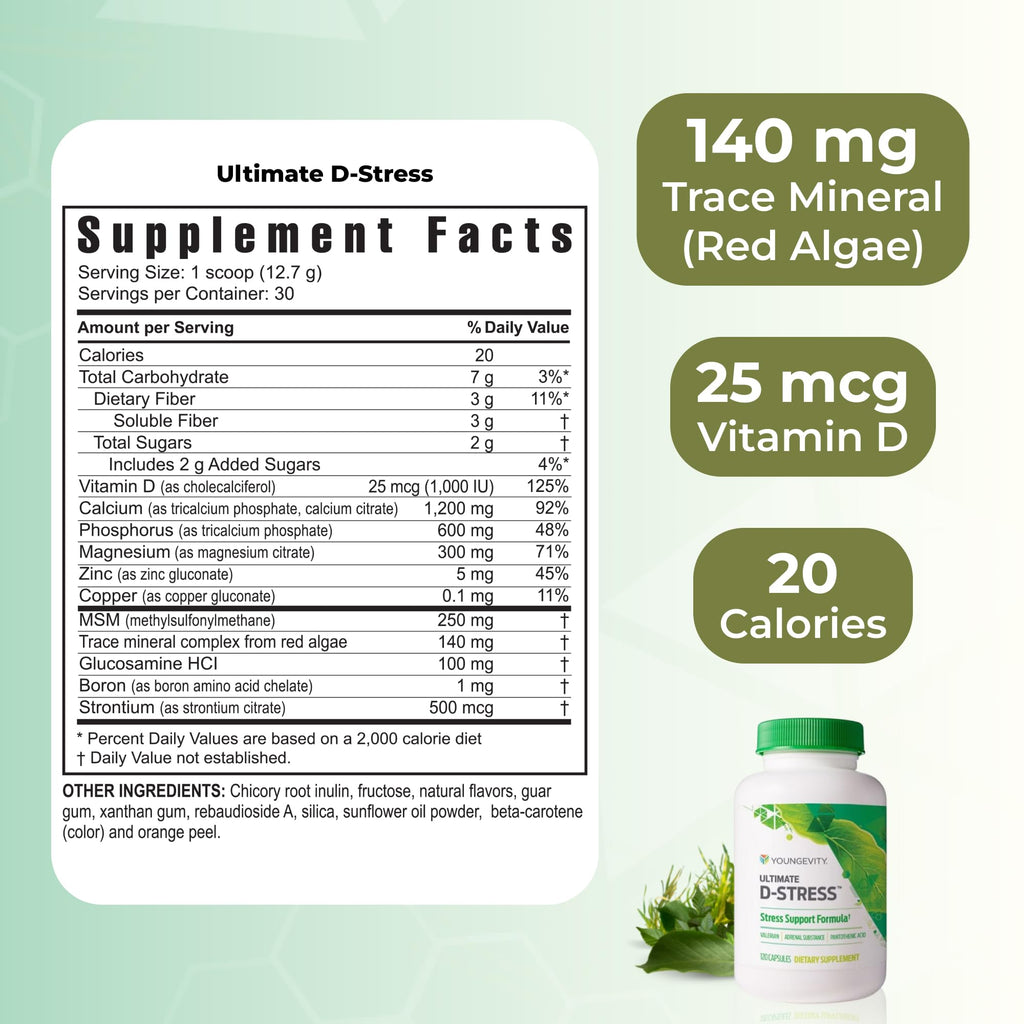 Youngevity Ultimate D-Stress™ – Natural Stress Relief Supplement with Magnesium, Valerian Root Extract, and B Vitamins – Supports Adrenal Health and Nervous System – 120 Capsules - TrustMedUSA