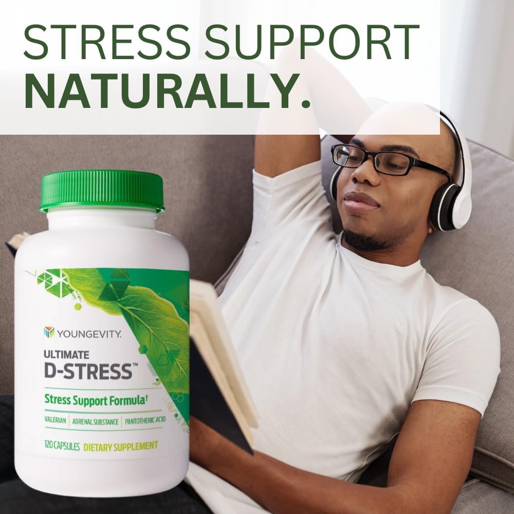 Youngevity Ultimate D-Stress™ – Natural Stress Relief Supplement with Magnesium, Valerian Root Extract, and B Vitamins – Supports Adrenal Health and Nervous System – 120 Capsules (Pack of 1) - TrustMedUSA