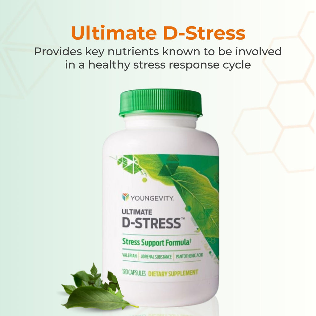 Youngevity Ultimate D-Stress™ – Natural Stress Relief Supplement with Magnesium, Valerian Root Extract, and B Vitamins – Supports Adrenal Health and Nervous System – 120 Capsules - TrustMedUSA