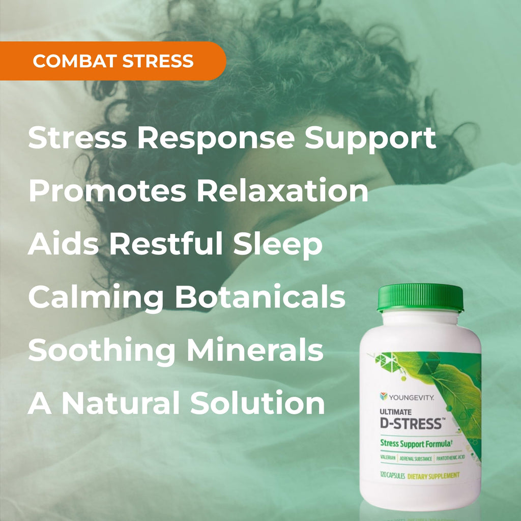 Youngevity Ultimate D-Stress™ – Natural Stress Relief Supplement with Magnesium, Valerian Root Extract, and B Vitamins – Supports Adrenal Health and Nervous System – 120 Capsules - TrustMedUSA