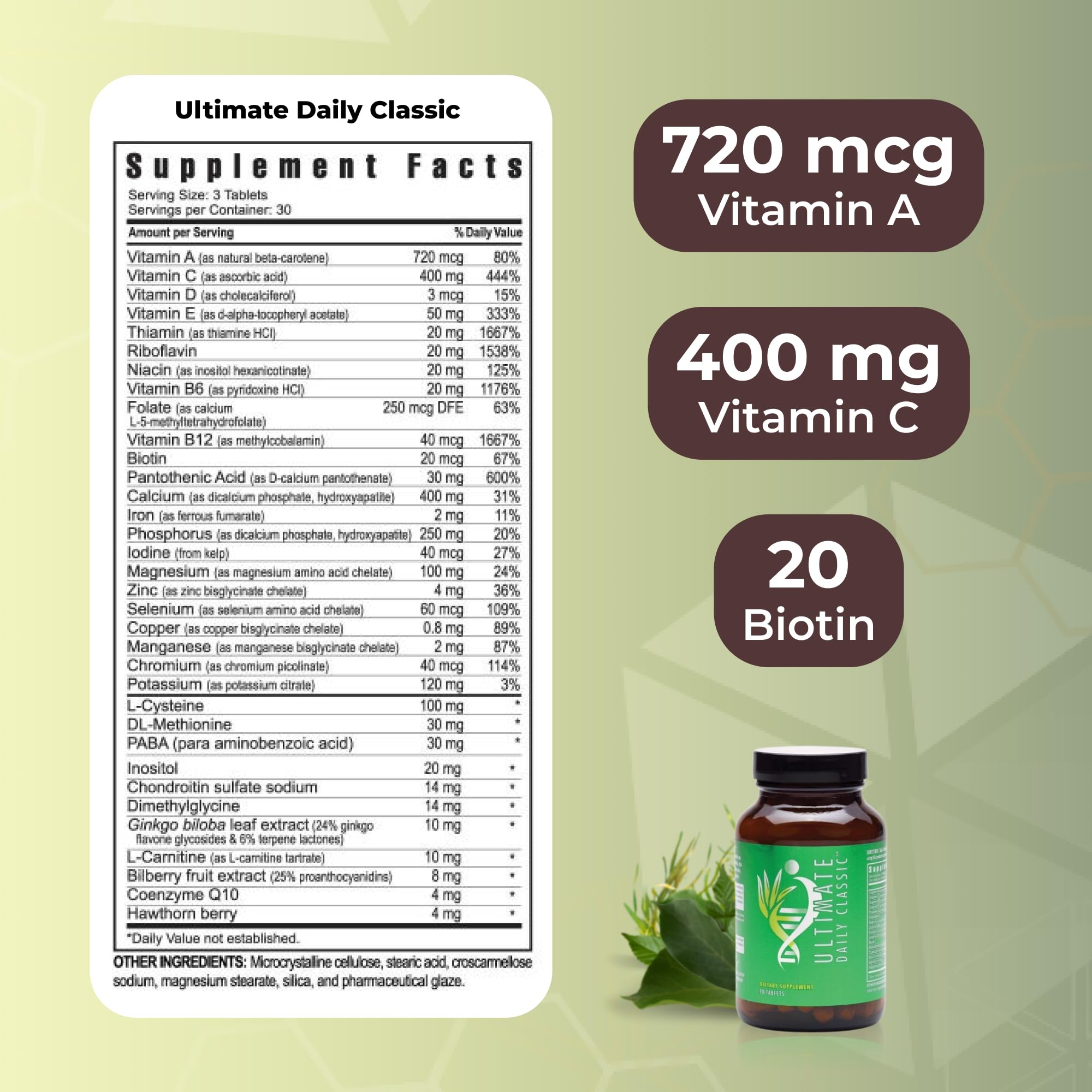 Youngevity Ultimate Daily Classic – Multivitamin with Essential Vitamins, Minerals, Amino Acids, and Antioxidant-Rich Botanicals – Supports Cardiovascular, Brain, Bone, and Bone Health – 90 Tablets - TrustMedUSA