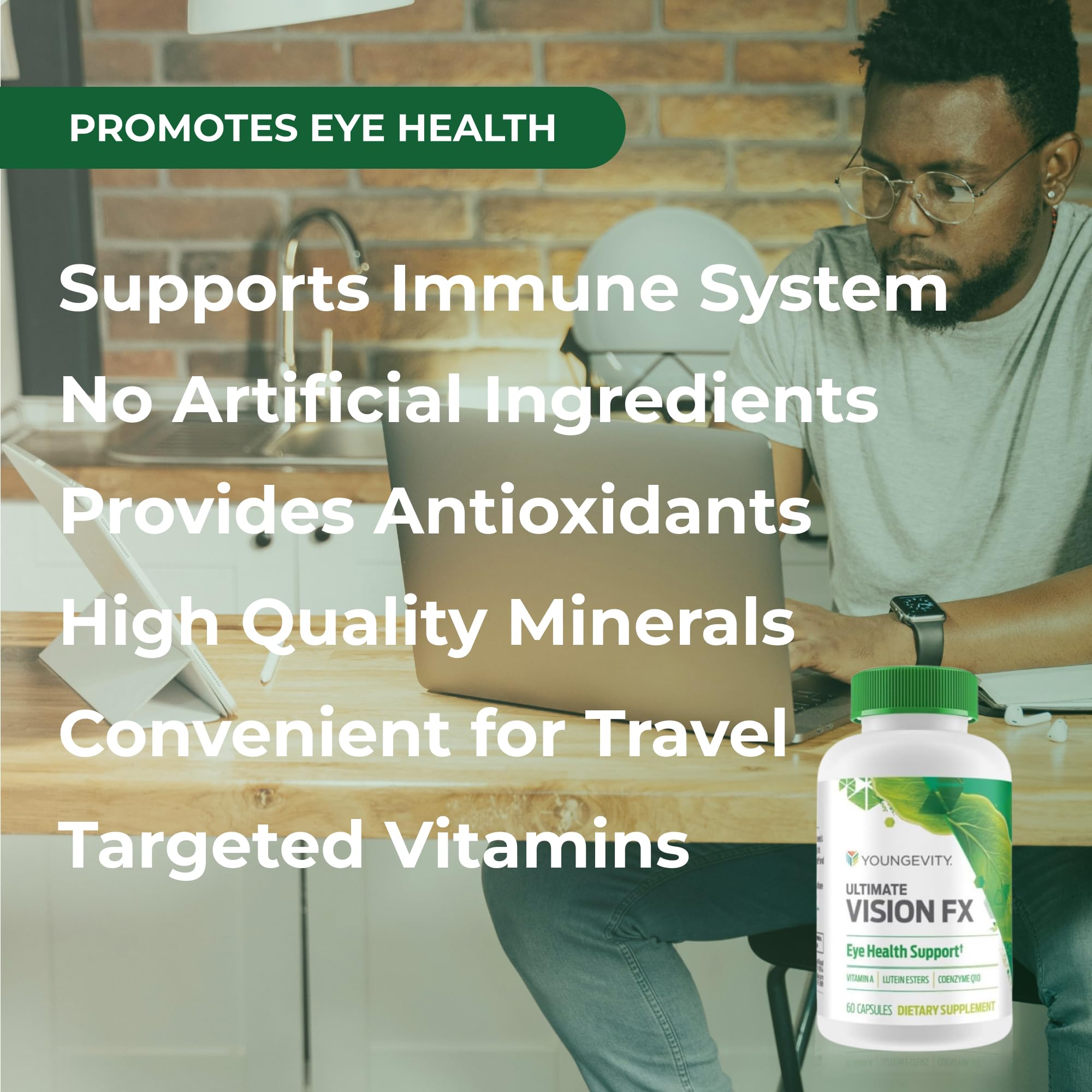 Youngevity Ultimate Vision FX™ - Eye Vitamin & Mineral Supplement Blend - Lutein, CoQ10, Vitamins A, C, E, Zinc, Chromium, Selenium for Eye Health (60 Capsules) - TrustMedUSA