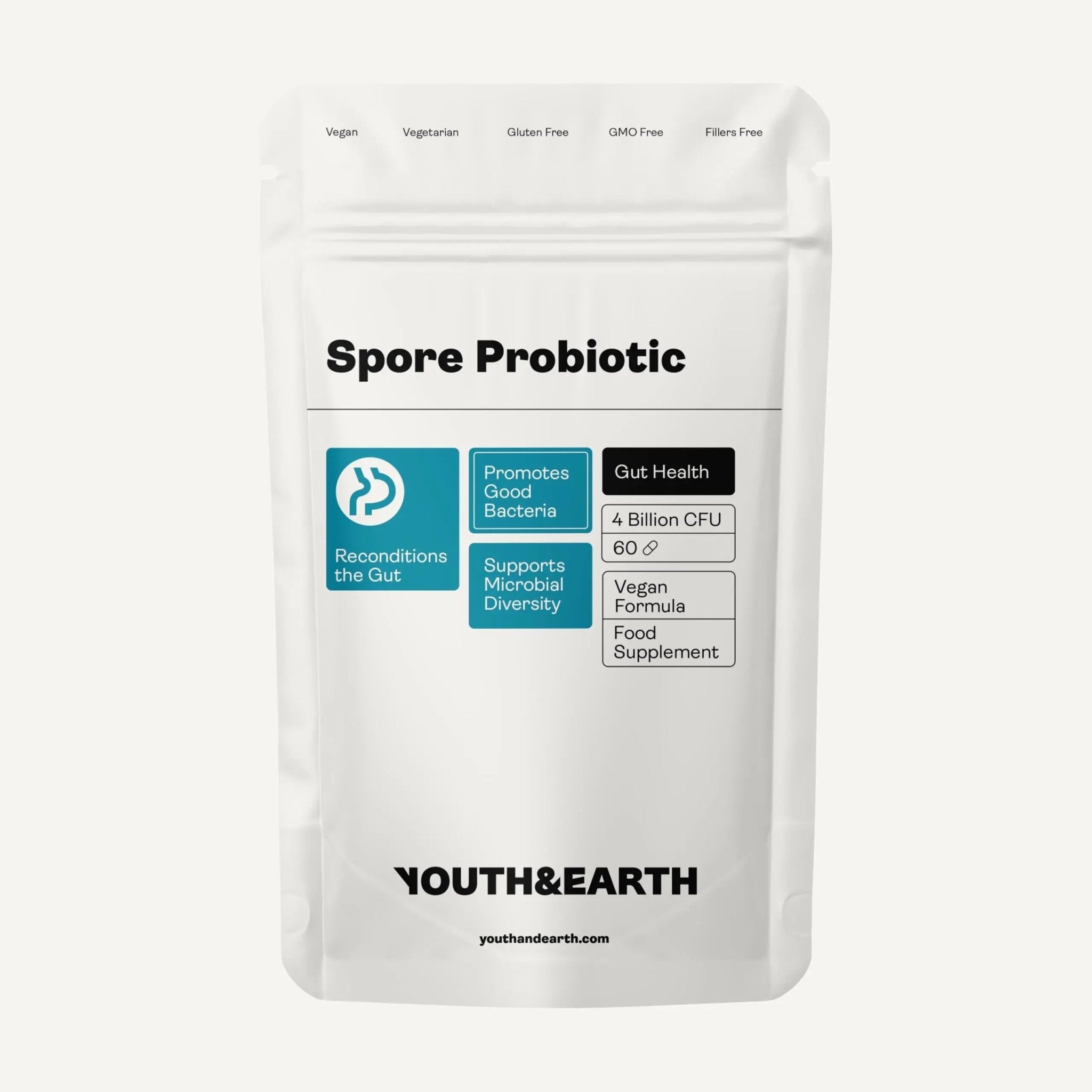 Youth & Earth Spore Probiotics 4 Billion CFU Count - Probiotics for Gut Health & Immune Support | Gut Health Supplements for Digestive Health | 60 Capsules - TrustMedUSA