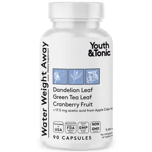 Youth & Tonic Natural Water Pills (90 Count) for Swelling Belly Bloating - TrustMedUSA