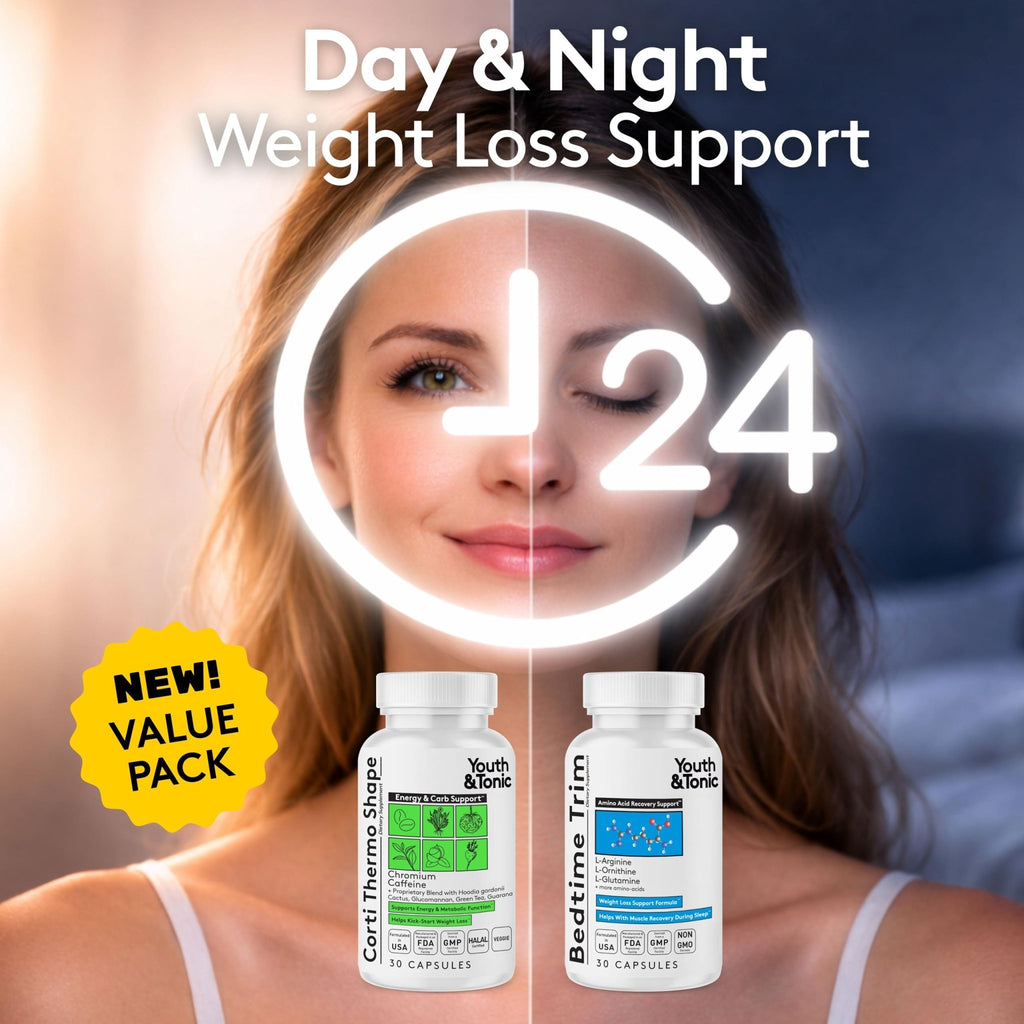 Youth & Tonic PM Bedtime Trim for Lean Appearance & Muscle Definition Support – Nighttime Amino Acids Supplement for Overnight Recovery, Men & Women, 30 Capsules - TrustMedUSA