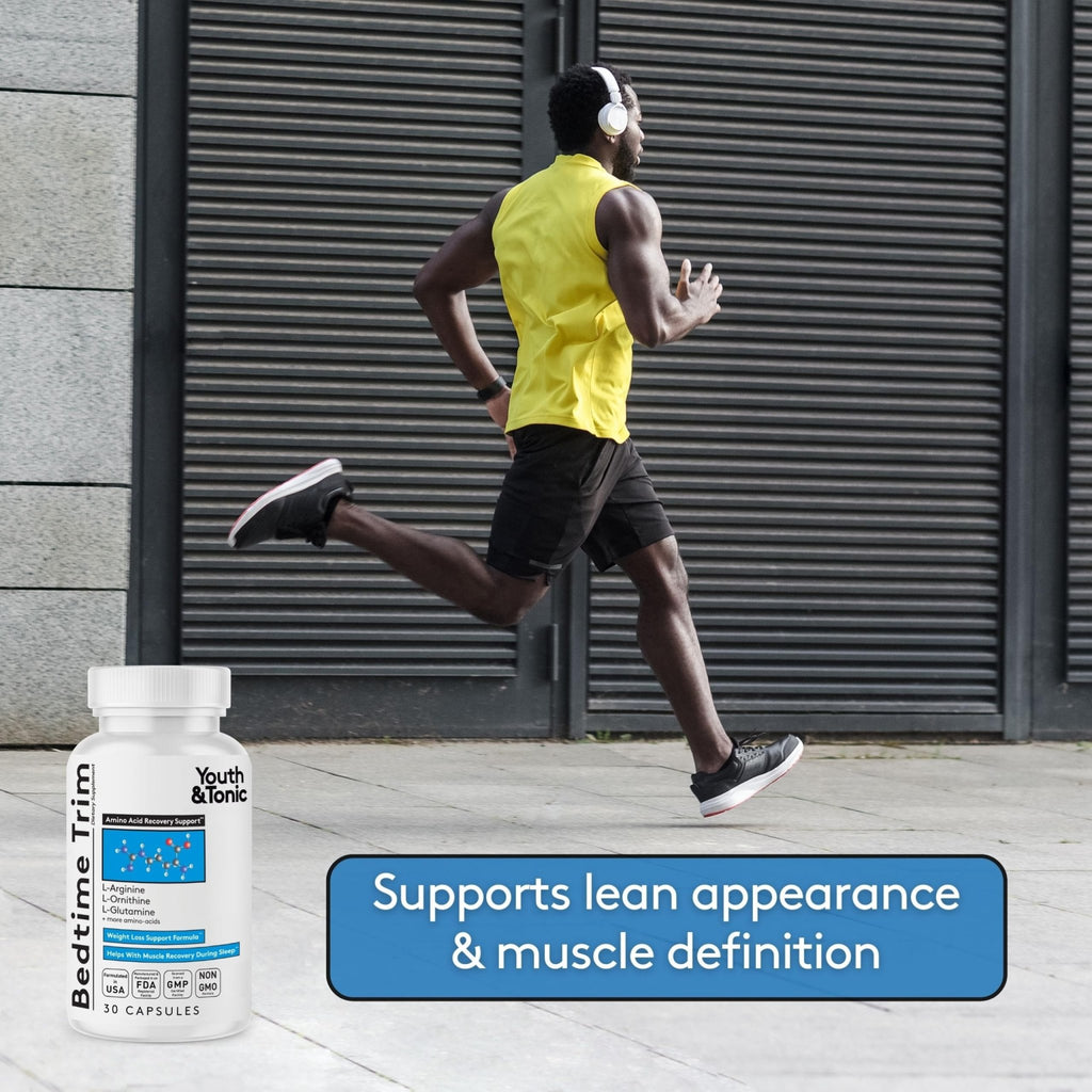 Youth & Tonic PM Bedtime Trim for Lean Appearance & Muscle Definition Support – Nighttime Amino Acids Supplement for Overnight Recovery, Men & Women, 30 Capsules - TrustMedUSA