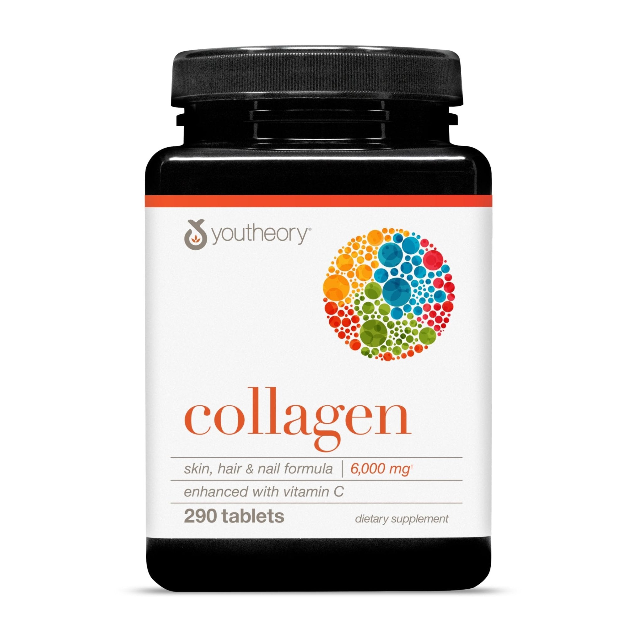 Youtheory Advanced Collagen - 6,000 mg Hydrolyzed Collagen Peptides - Includes Antioxidants & Contains Vitamin C - Hair Growth, Nails, Joint Health & Bone Support* - 290 Tablets (48-Day Supply) - Maple Wellness Supplements