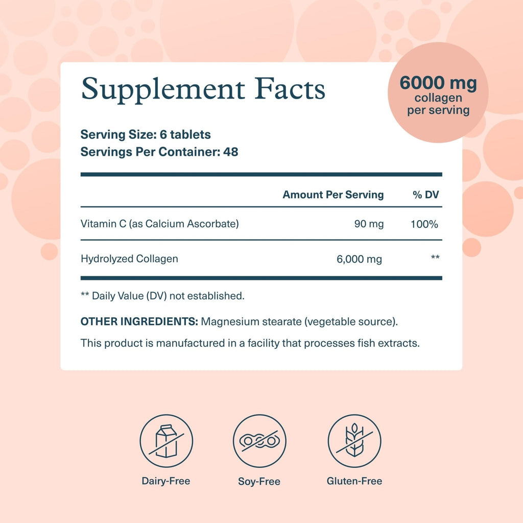 Youtheory Advanced Collagen - 6,000 mg Hydrolyzed Collagen Peptides - Includes Antioxidants & Contains Vitamin C - Hair Growth, Nails, Joint Health & Bone Support* - 290 Tablets (48-Day Supply) - Maple Wellness Supplements