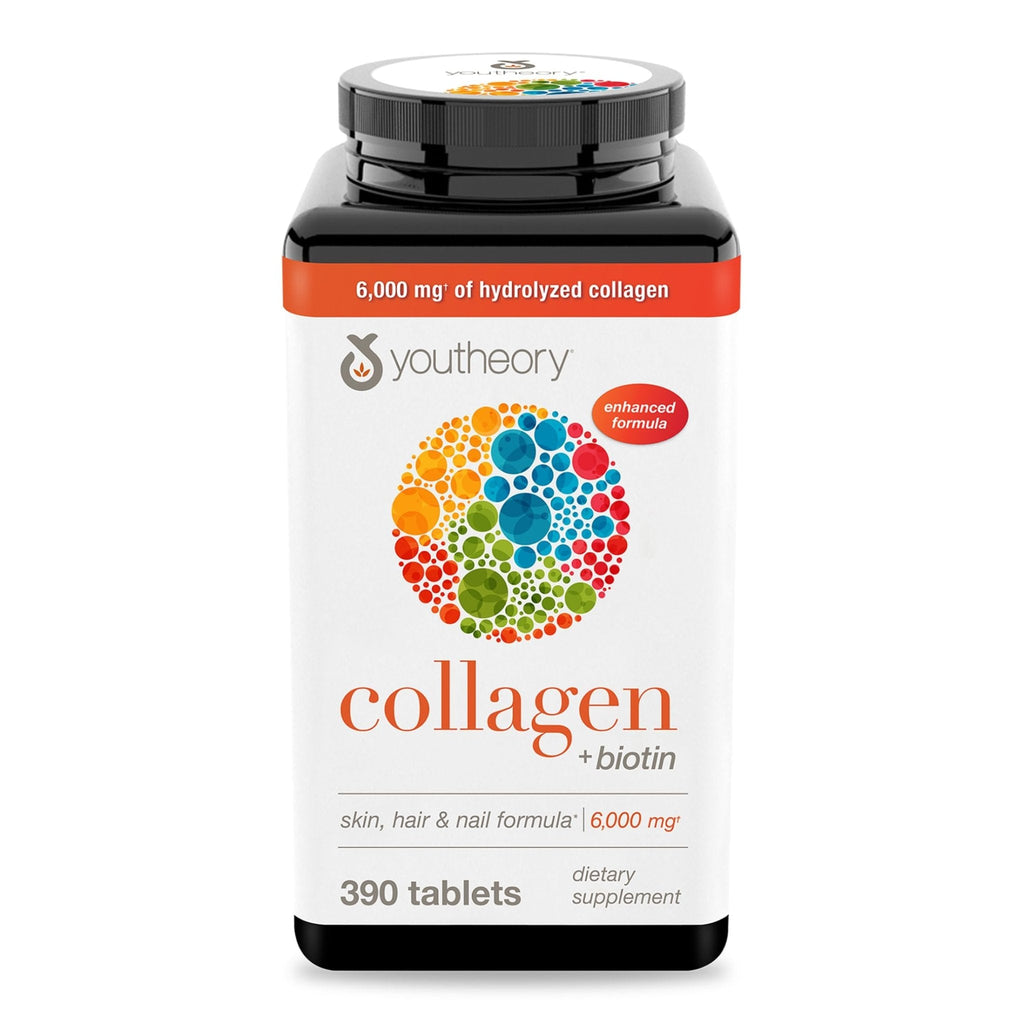 Youtheory Collagen + Biotin - Advanced Collagen Supplement - with Hydrolyzed Peptides, Vitamin C & Vitamin B - Supports Hair Growth, Nail Health & Skin - 390 Tablets - Maple Wellness Supplements