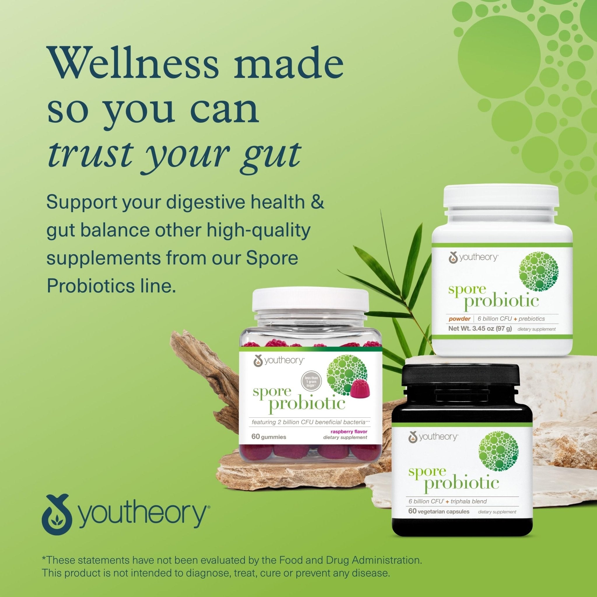 Youtheory Spore Probiotic - Helps Gut Health* - 6 Billion CFU with Prebiotics - Supports Regular Bowel Movement & Diarrhea Relief* - Shelf Stable - 60 Vegetarian Capsules (30-Day Supply) - TrustMedUSA