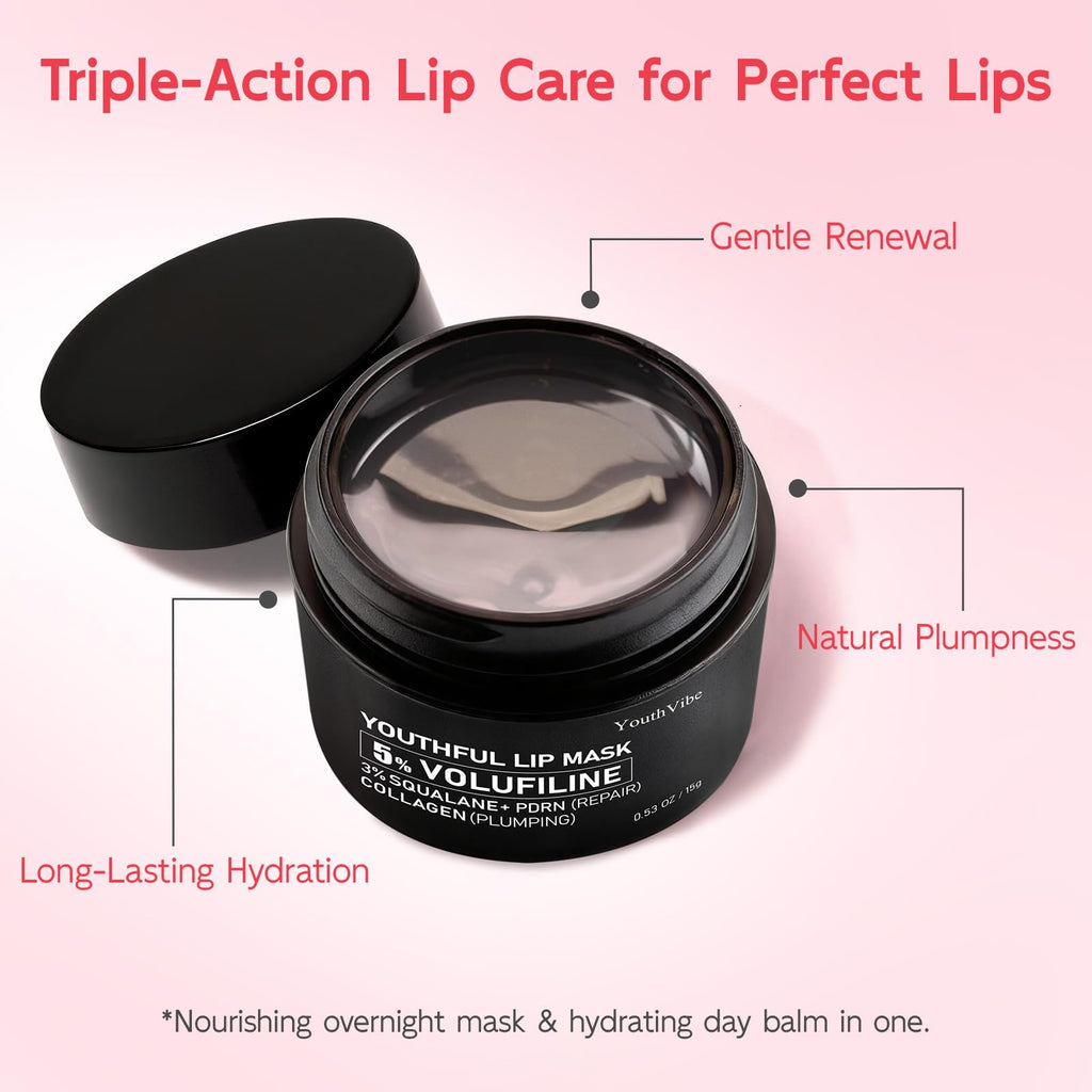 YouthVibe Lip Mask Overnight Moisturizing - Nourish & Hydrate, Antioxidants, 5% Volufiline - TrustMedUSA