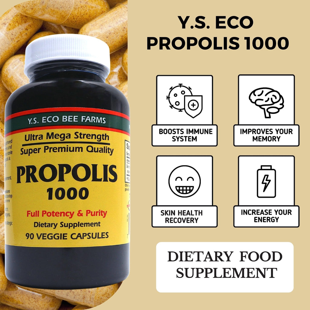Y.S. Organic Bee Farms Propolis-Raw Unprocessed 1000mg - Your Gateway to Wellness - 90 Capsules with Bonus worldwidenutrition Multi Purpose Key Chain - TrustMedUSA