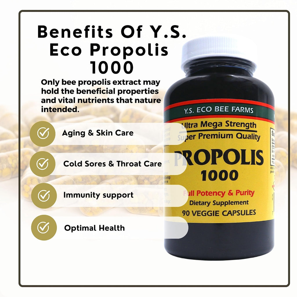 Y.S. Organic Bee Farms Propolis-Raw Unprocessed 1000mg - Your Gateway to Wellness - 90 Capsules with Bonus worldwidenutrition Multi Purpose Key Chain - TrustMedUSA