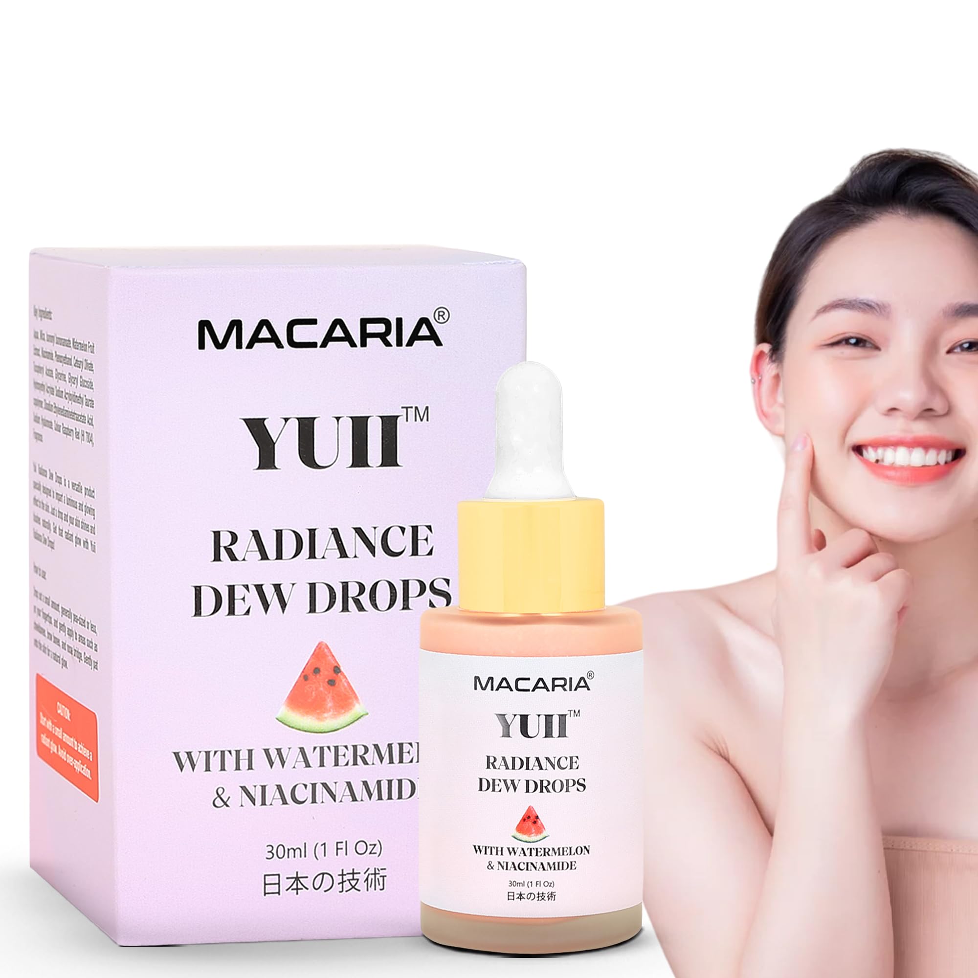 Yuii Niacinamide Serum Dew Drops - Face Moisturizer with Watermelon Fruit Extract - Glow Drops for Skincare and Makeup - Hydrating Formula for Radiant Skin - Pink Finish for Women & Girls - TrustMedUSA
