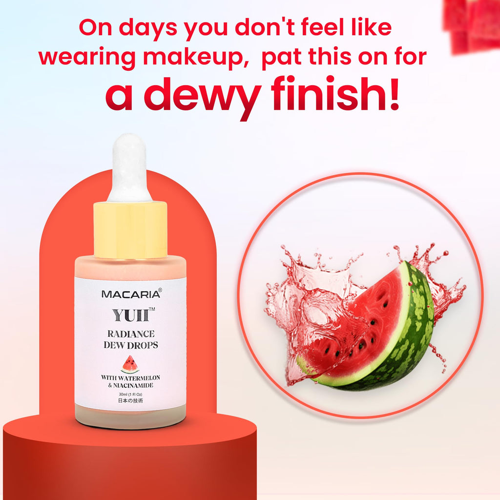 Yuii Niacinamide Serum Dew Drops - Face Moisturizer with Watermelon Fruit Extract - Glow Drops for Skincare and Makeup - Hydrating Formula for Radiant Skin - Pink Finish for Women & Girls - TrustMedUSA