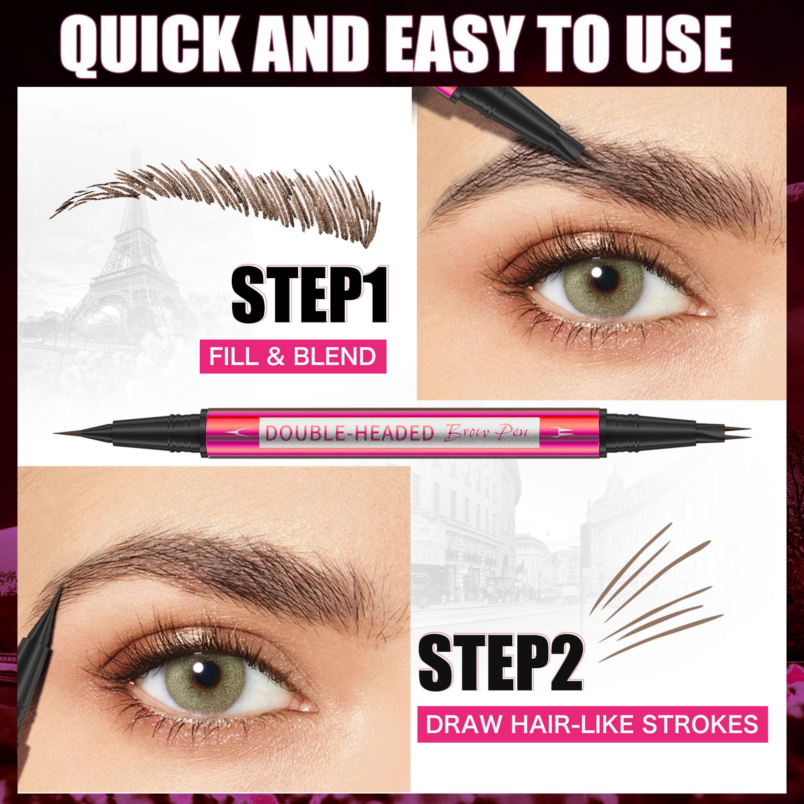 YuLinLon Double-Headed Brow Pen, Ultra-Precise Hair-Like Strokes, Long-Lasting Waterproof Makeup, Available in 5 Natural Shades (3Dark Brown) - TrustMedUSA