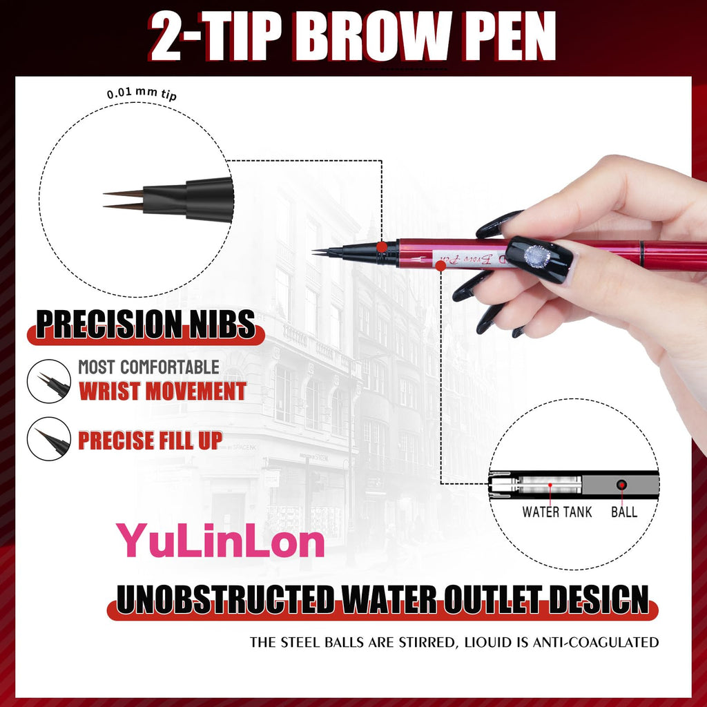 YuLinLon Double-Headed Brow Pen, Ultra-Precise Hair-Like Strokes, Long-Lasting Waterproof Makeup, Available in 5 Natural Shades (3Dark Brown) - TrustMedUSA