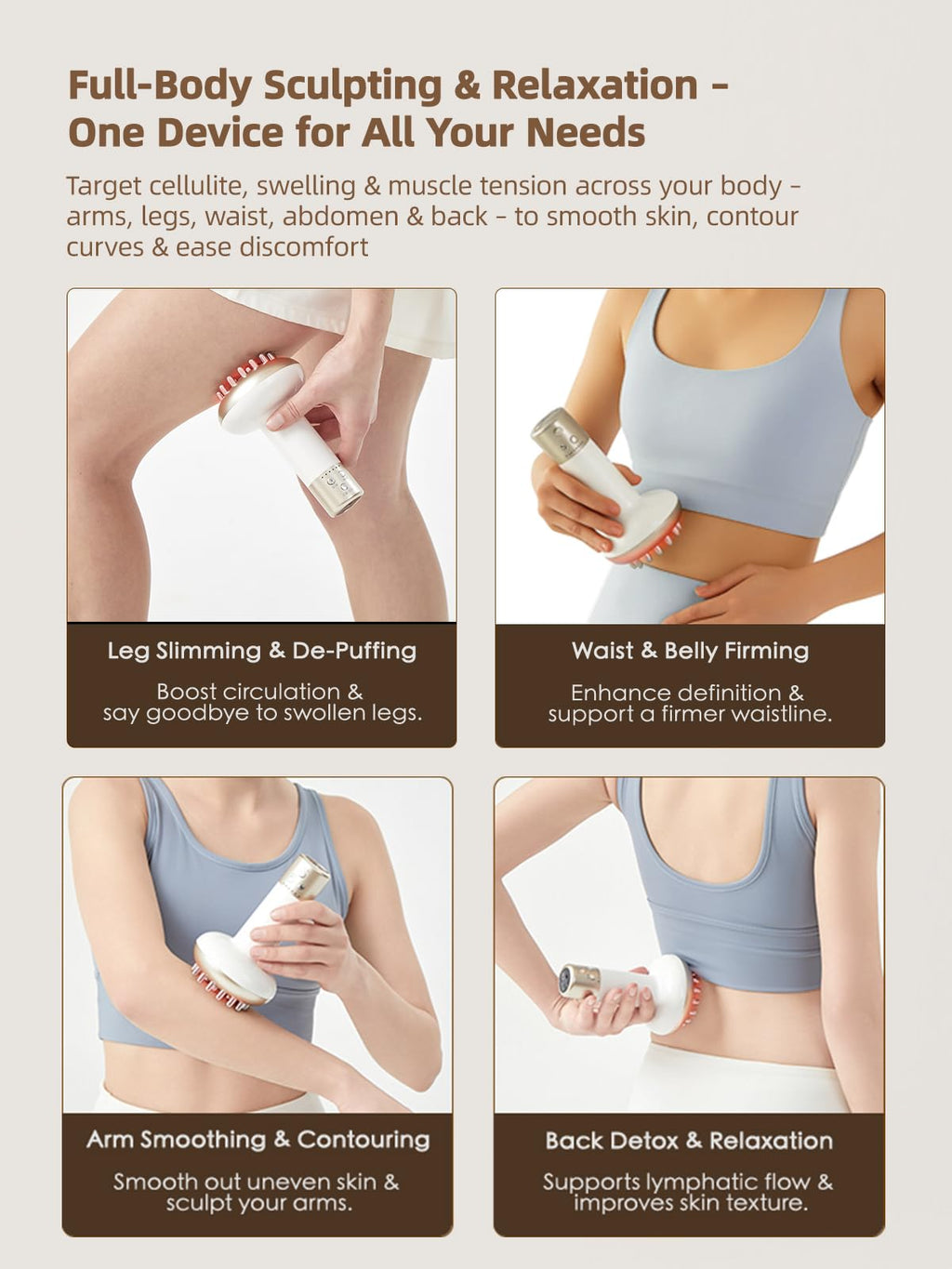 Yuonry Lymphatic Drainage Massager & Anti Cellulite Massage Tool, Reduce Stretch Marks & Cellulite, for Legs, Arms & Belly, Body Sculpting Machine with Microcurrent, Light, Heat & Vibration,White - Maple Wellness Supplements