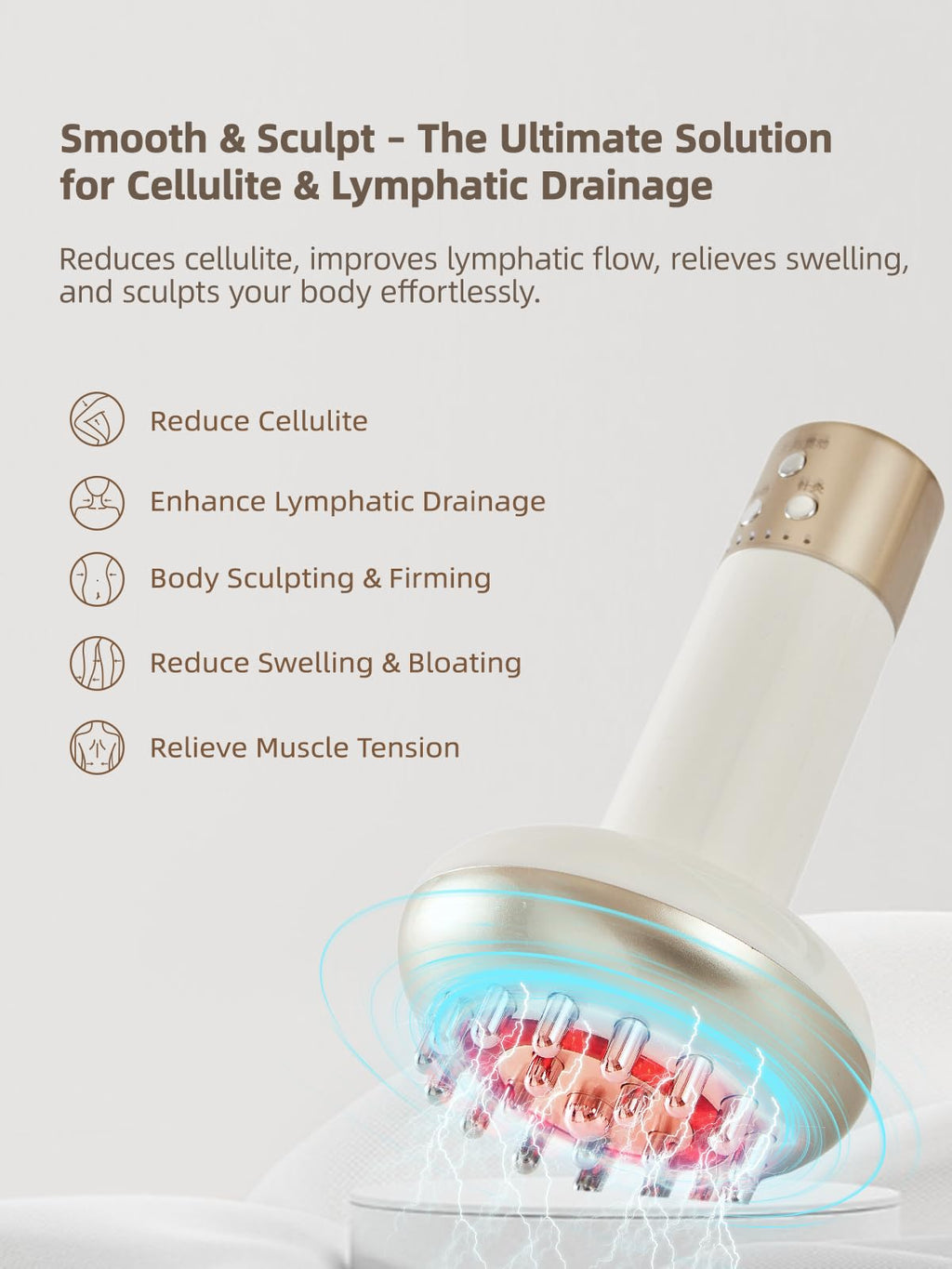 Yuonry Lymphatic Drainage Massager & Anti Cellulite Massage Tool, Reduce Stretch Marks & Cellulite, for Legs, Arms & Belly, Body Sculpting Machine with Microcurrent, Light, Heat & Vibration,White - Maple Wellness Supplements
