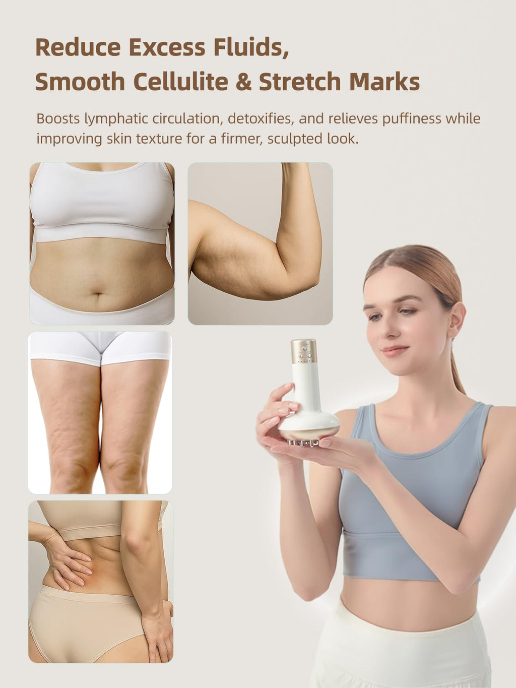 Yuonry Lymphatic Drainage Massager & Anti Cellulite Massage Tool, Reduce Stretch Marks & Cellulite, for Legs, Arms & Belly, Body Sculpting Machine with Microcurrent, Light, Heat & Vibration,White - Maple Wellness Supplements