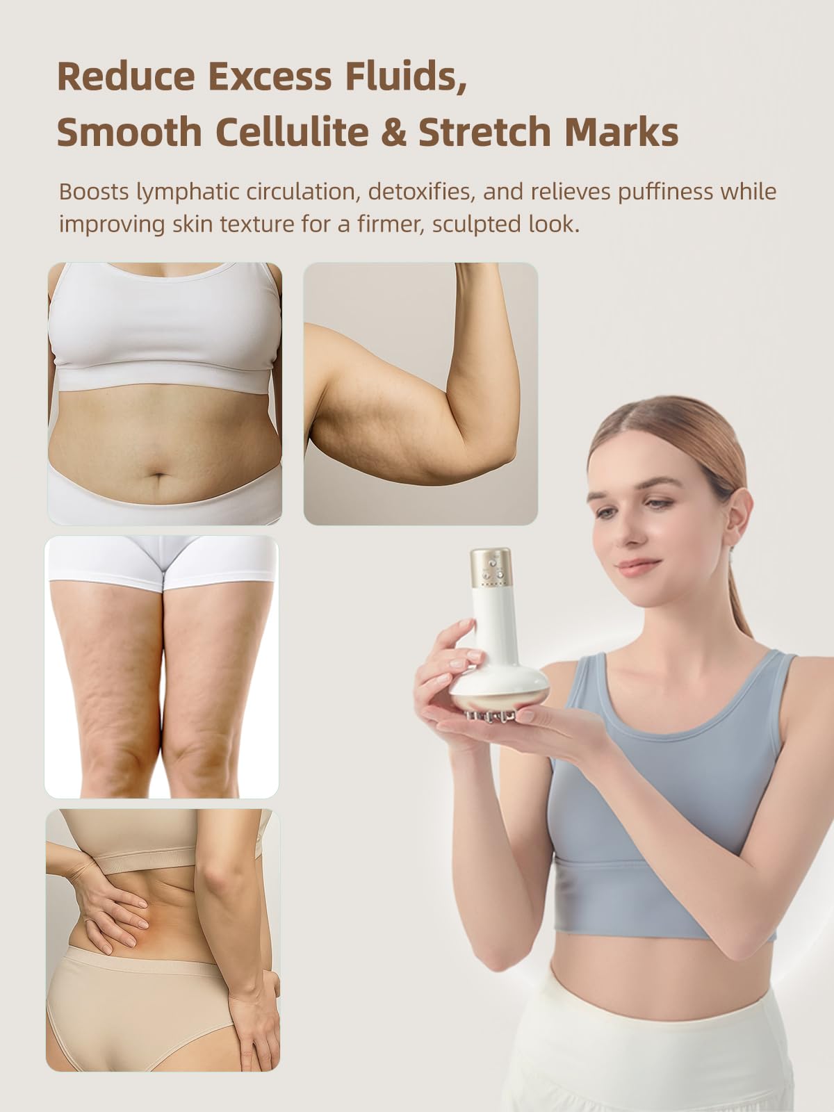 Yuonry Lymphatic Drainage Massager & Anti Cellulite Massage Tool, Reduce Stretch Marks & Cellulite, for Legs, Arms & Belly, Body Sculpting Machine with Microcurrent, Light, Heat & Vibration,White - Maple Wellness Supplements