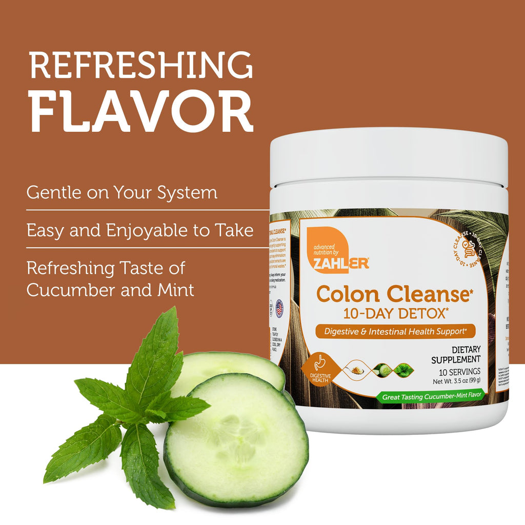 Zahler Colon Cleanse 10-Day Detox Cleanse - Cucumber Mint Flavor - Herbal Digestive Wellness - Colon Cleanser & Detox for Bowel Movement, Body Detox, Digestion Aid for Women and Men - 3.5 oz Jar - TrustMedUSA