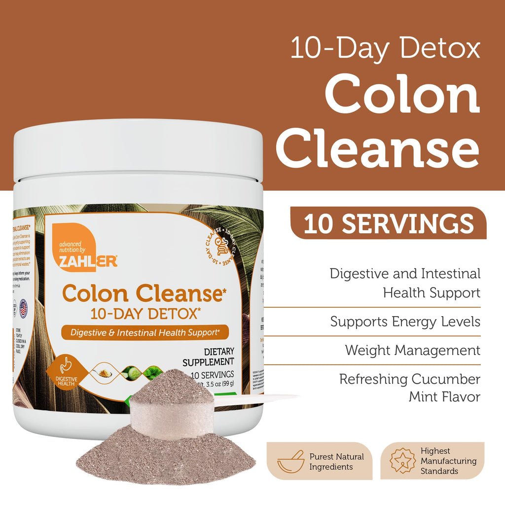 Zahler Colon Cleanse 10-Day Detox Cleanse - Cucumber Mint Flavor - Herbal Digestive Wellness - Colon Cleanser & Detox for Bowel Movement, Body Detox, Digestion Aid for Women and Men - 3.5 oz Jar - TrustMedUSA