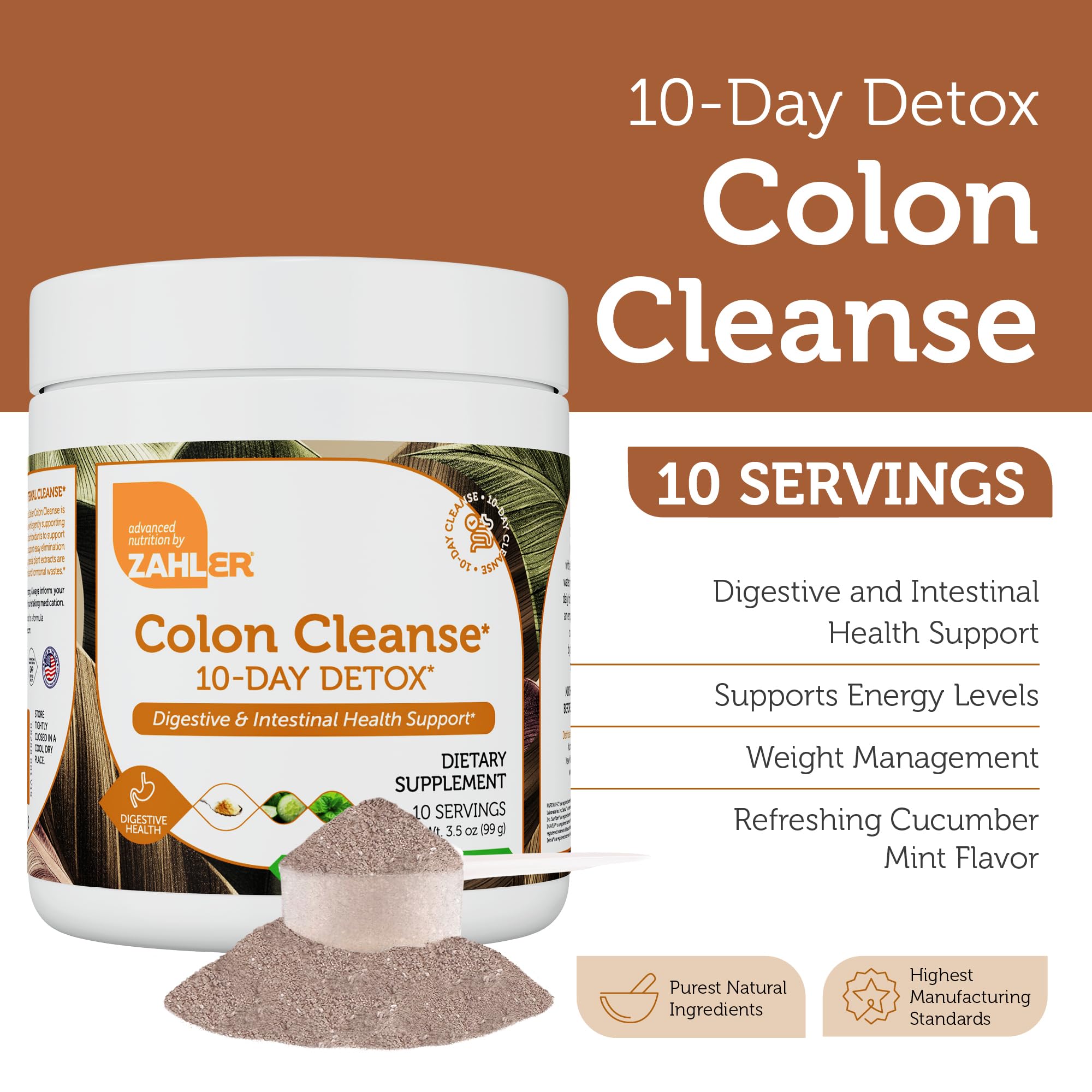 Zahler Colon Cleanse 10-Day Detox Cleanse - Cucumber Mint Flavor - Herbal Digestive Wellness - Colon Cleanser & Detox for Bowel Movement, Body Detox, Digestion Aid for Women and Men - 3.5 oz Jar - TrustMedUSA