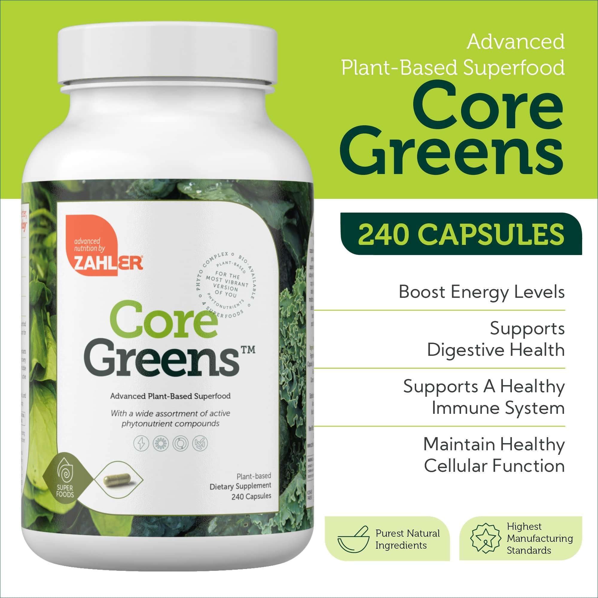 Zahler Core Greens, Superfood Greens Capsules, Super Greens with Spirulina, Chlorella, Spectra Blend and More, Kosher, 240 Capsule (240 Capsules) - TrustMedUSA