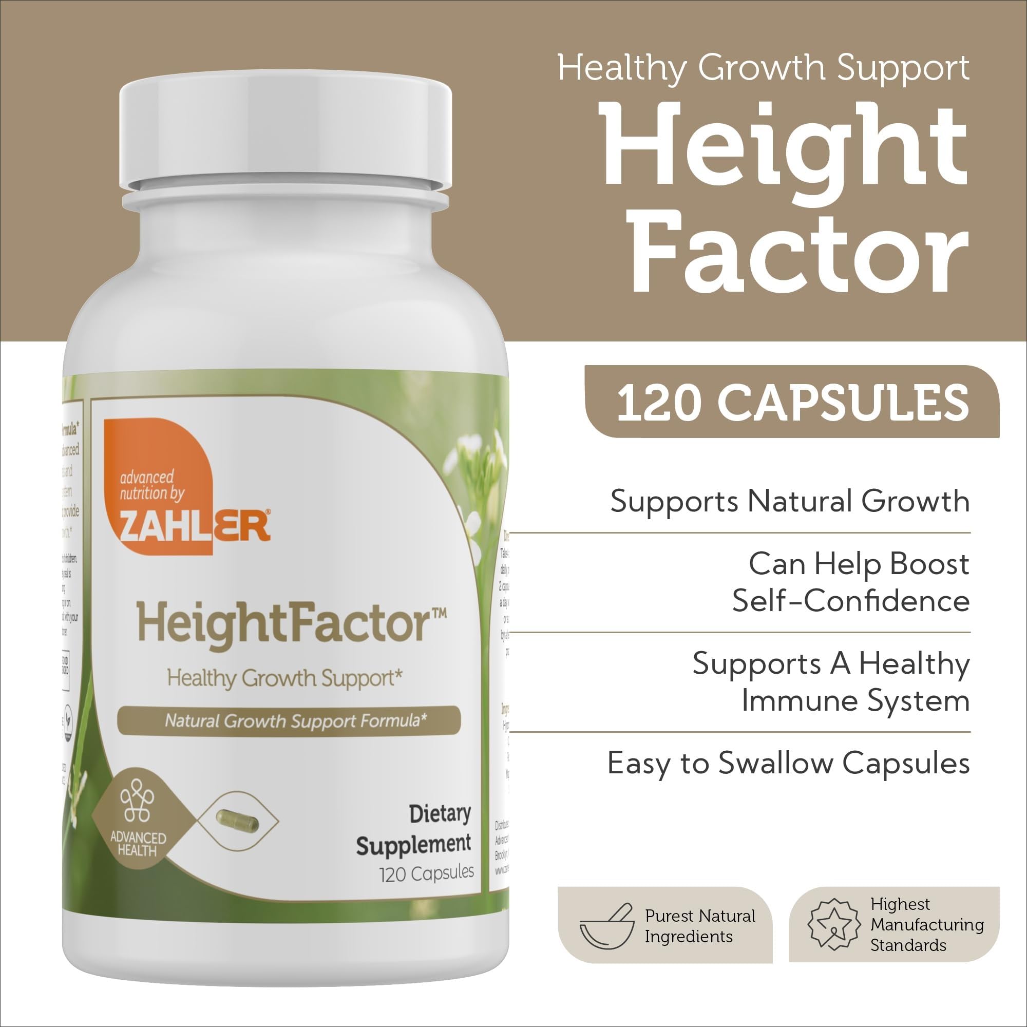 Zahler - Height Factor Healthy Growth Support Vitamin & Mineral Capsules (120 Count) - Kosher Height & Growth Supplement for Kids, Teens & Young Adults - Grow Taller Growth Hormone Support Nutrients - TrustMedUSA