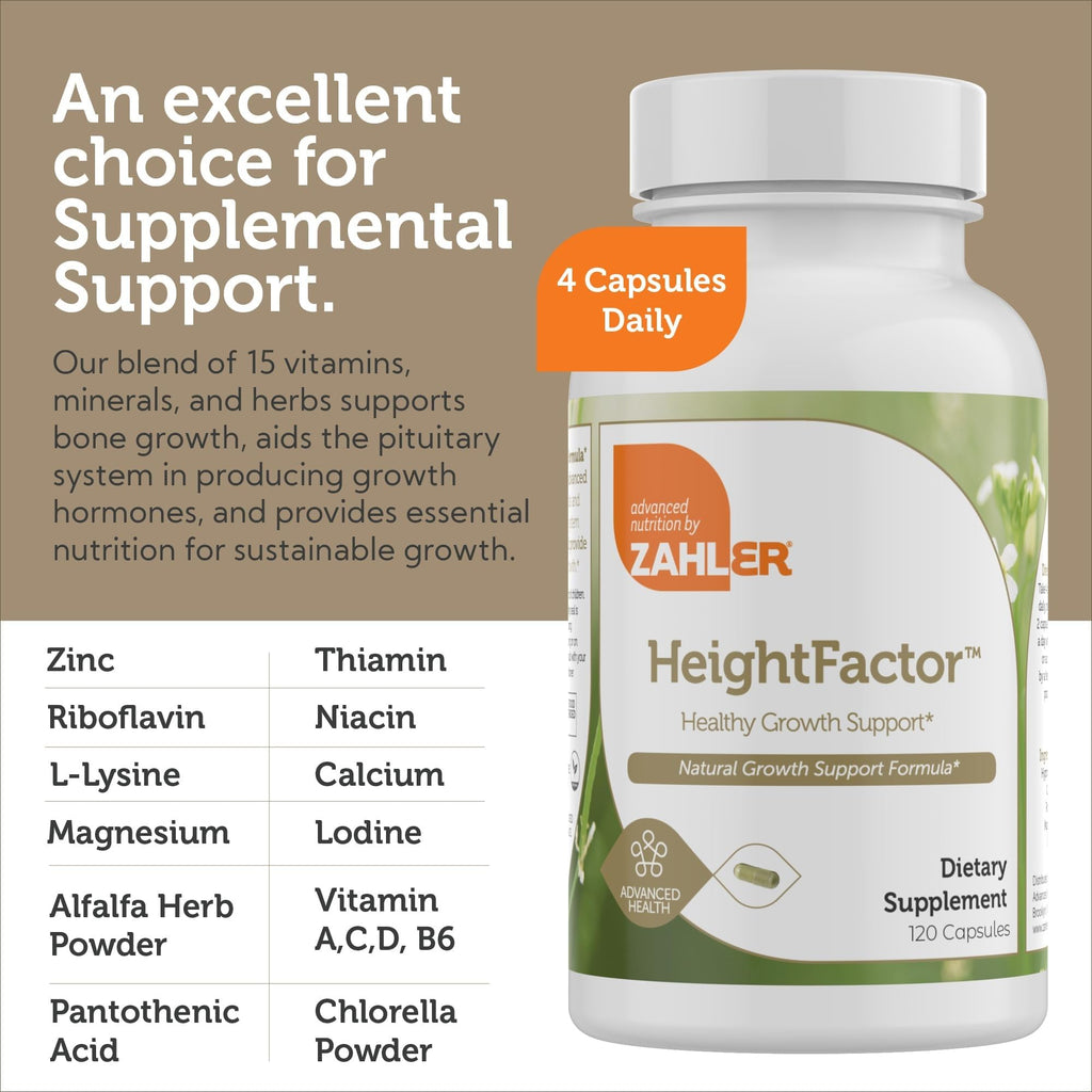 Zahler - Height Factor Healthy Growth Support Vitamin & Mineral Capsules (120 Count) - Kosher Height & Growth Supplement for Kids, Teens & Young Adults - Grow Taller Growth Hormone Support Nutrients - TrustMedUSA