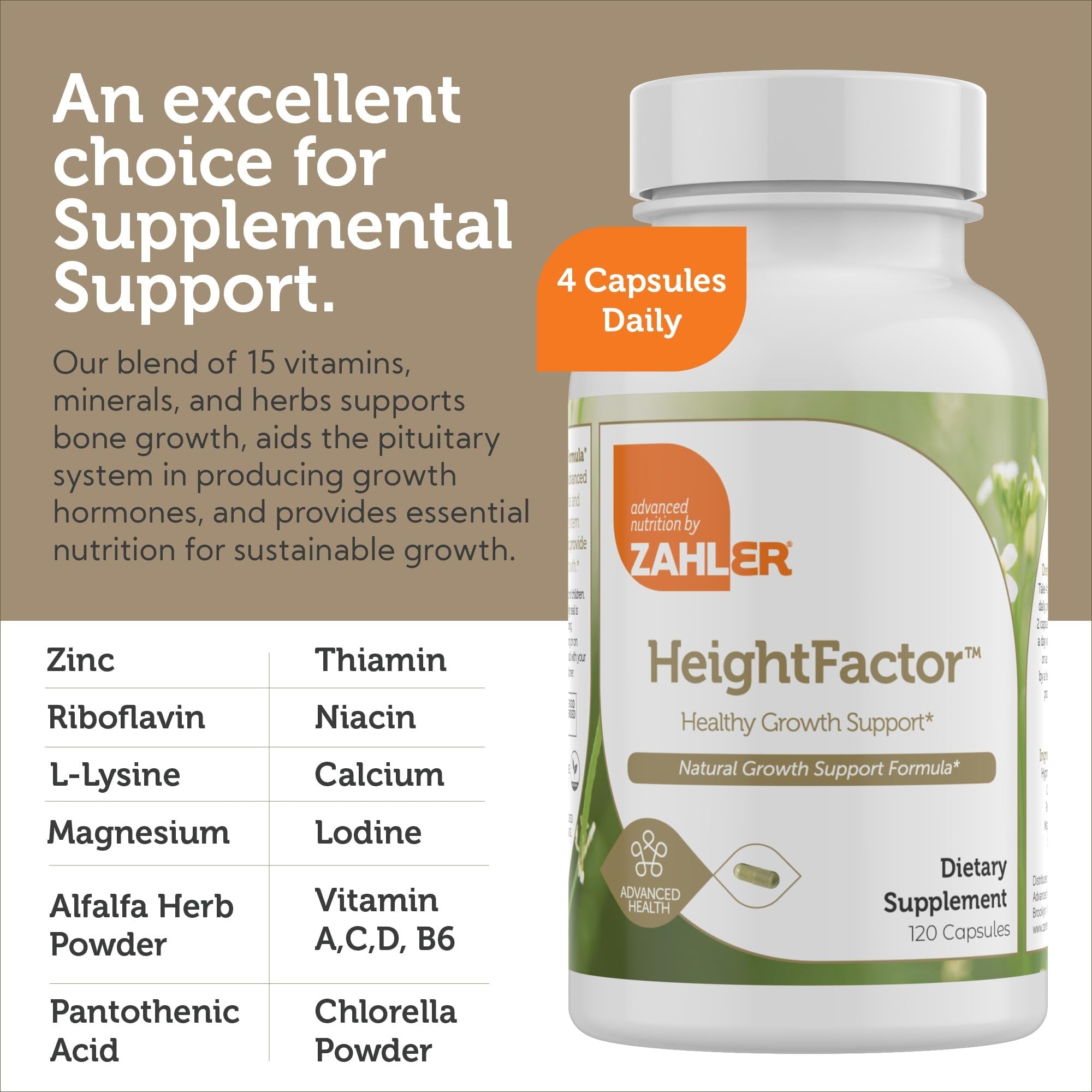 Zahler - Height Factor Healthy Growth Support Vitamin & Mineral Capsules (120 Count) - Kosher Height & Growth Supplement for Kids, Teens & Young Adults - Grow Taller Growth Hormone Support Nutrients - TrustMedUSA