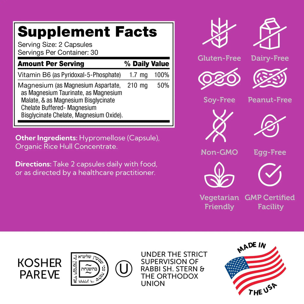 Zahler Magnesium Complex Supplement - Multi Magnesium Supplement Blend with Magnesium Glycinate, Malate, Aspartate, Taurinate and Oxide Plus Vitamin B6 - Bone Nerve Heart & Muscle Health (60 Capsules) - TrustMedUSA