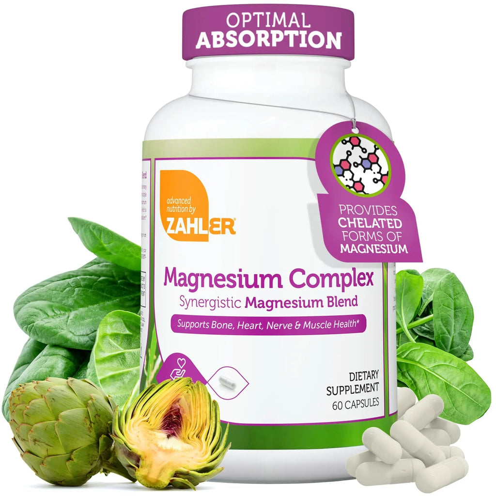 Zahler Magnesium Complex Supplement - Multi Magnesium Supplement Blend with Magnesium Glycinate, Malate, Aspartate, Taurinate and Oxide Plus Vitamin B6 - Bone Nerve Heart & Muscle Health (60 Capsules) - TrustMedUSA