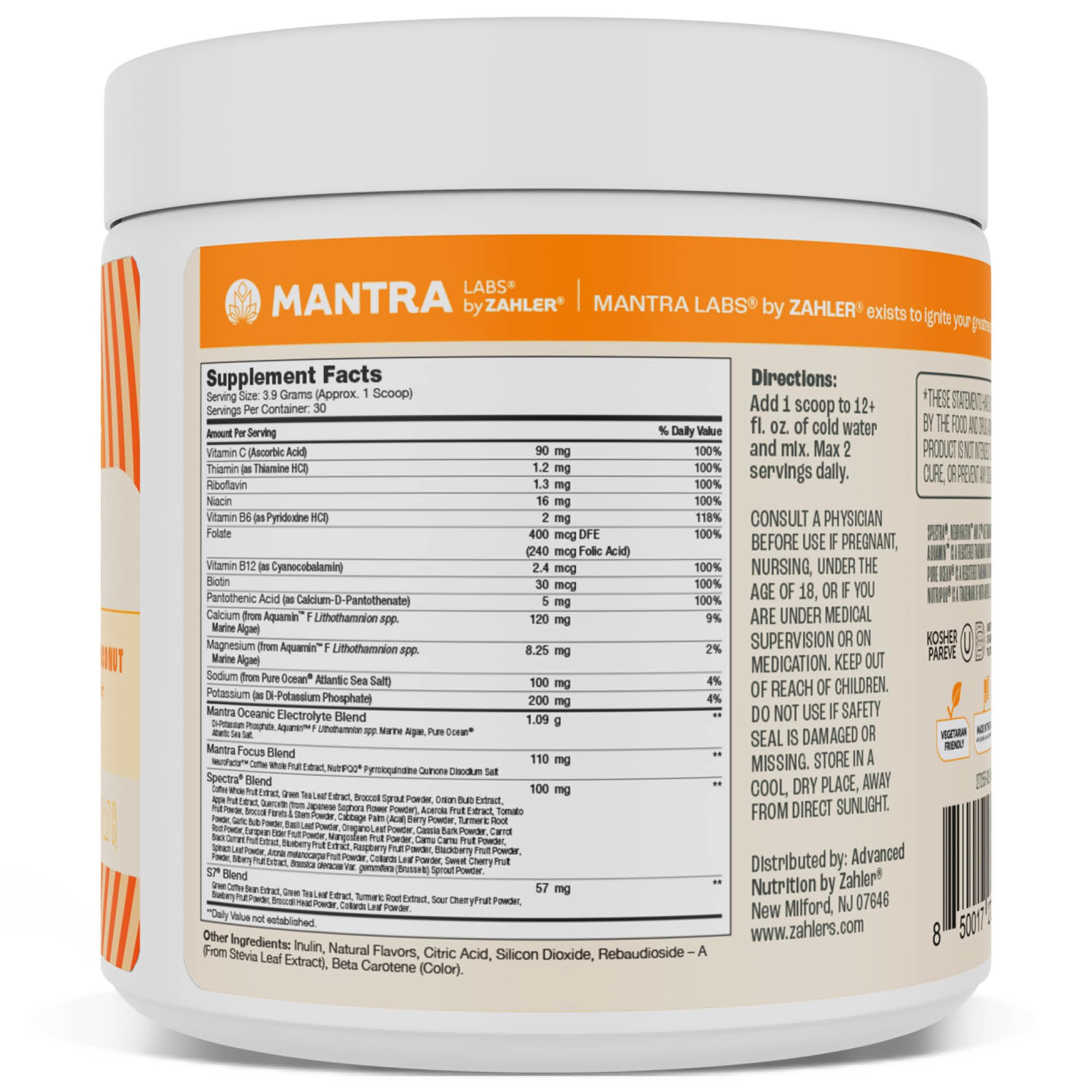 Zahler Mantra Rise, The Energy and Focus Supplement, Citrus Coconut Flavored, 30 Servings. - TrustMedUSA