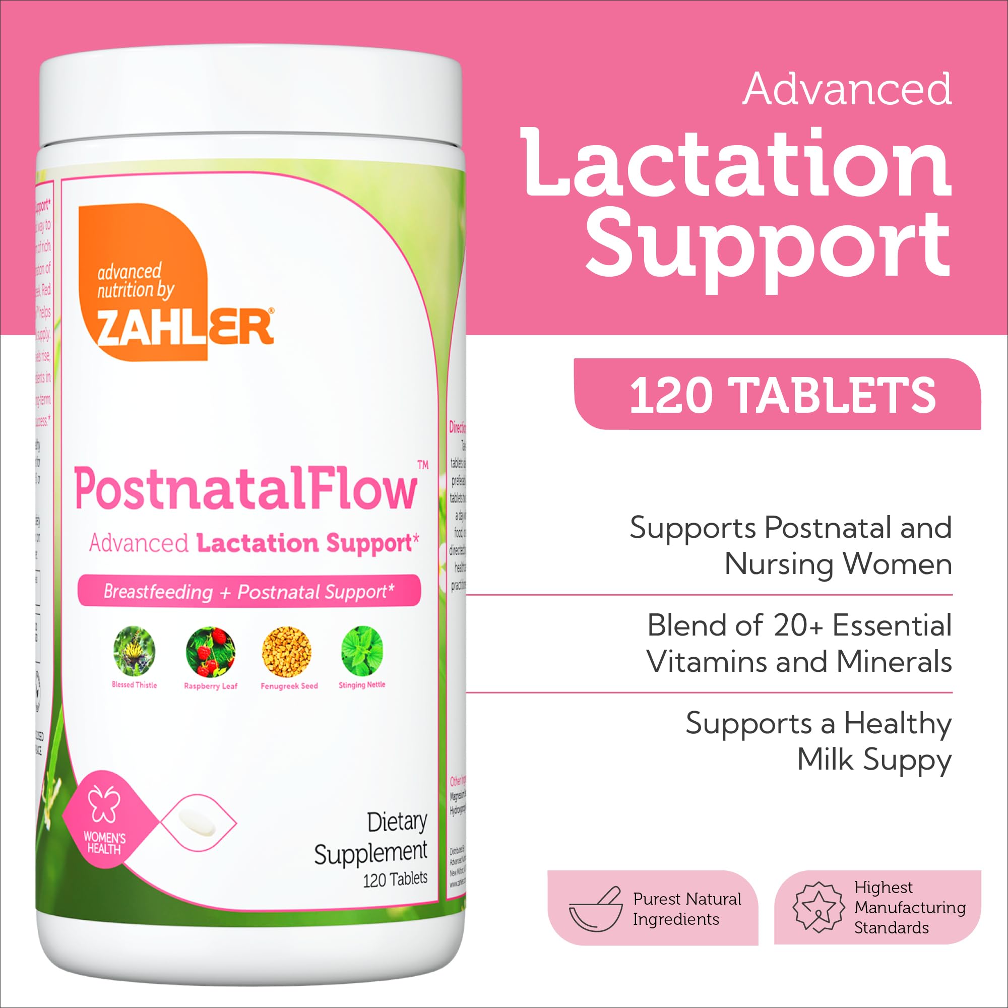 Zahler Postnatal Flow for Advanced Lactation Support, Breastfeeding + Postnatal Support, 120 Tablets. - TrustMedUSA